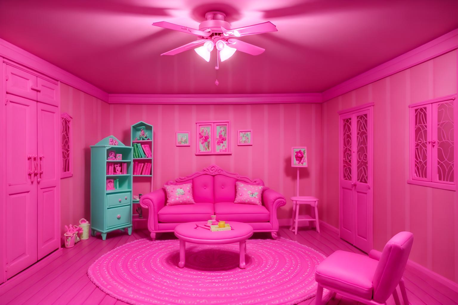 hot pink-style (attic interior) . with hot pink barbie walls and barbie closet and barbie sofa and barbie bold rosy hues like fuchsia and magenta and barbie plastic interior and barbie chairs and hot pink barbie colors and barbie style interior. . cinematic photo, highly detailed, cinematic lighting, ultra-detailed, ultrarealistic, photorealism, 8k. hot pink interior design style. masterpiece, cinematic light, ultrarealistic+, photorealistic+, 8k, raw photo, realistic, sharp focus on eyes, (symmetrical eyes), (intact eyes), hyperrealistic, highest quality, best quality, , highly detailed, masterpiece, best quality, extremely detailed 8k wallpaper, masterpiece, best quality, ultra-detailed, best shadow, detailed background, detailed face, detailed eyes, high contrast, best illumination, detailed face, dulux, caustic, dynamic angle, detailed glow. dramatic lighting. highly detailed, insanely detailed hair, symmetrical, intricate details, professionally retouched, 8k high definition. strong bokeh. award winning photo.