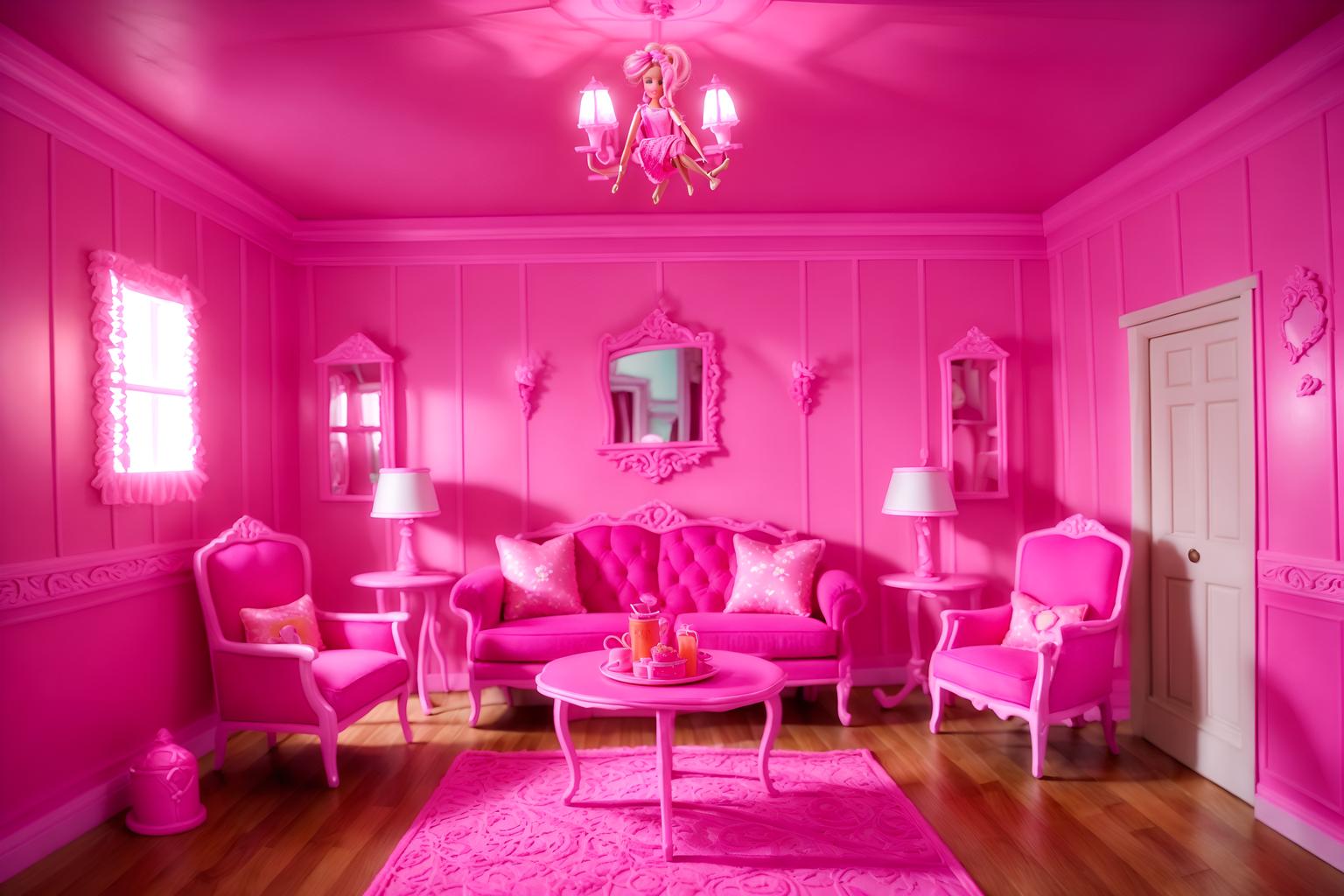 hot pink-style (attic interior) . with hot pink barbie walls and barbie closet and barbie sofa and barbie bold rosy hues like fuchsia and magenta and barbie plastic interior and barbie chairs and hot pink barbie colors and barbie style interior. . cinematic photo, highly detailed, cinematic lighting, ultra-detailed, ultrarealistic, photorealism, 8k. hot pink interior design style. masterpiece, cinematic light, ultrarealistic+, photorealistic+, 8k, raw photo, realistic, sharp focus on eyes, (symmetrical eyes), (intact eyes), hyperrealistic, highest quality, best quality, , highly detailed, masterpiece, best quality, extremely detailed 8k wallpaper, masterpiece, best quality, ultra-detailed, best shadow, detailed background, detailed face, detailed eyes, high contrast, best illumination, detailed face, dulux, caustic, dynamic angle, detailed glow. dramatic lighting. highly detailed, insanely detailed hair, symmetrical, intricate details, professionally retouched, 8k high definition. strong bokeh. award winning photo.