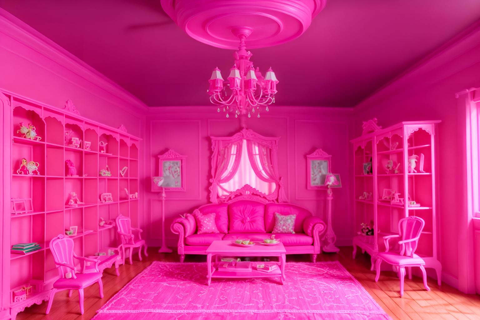 hot pink-style (attic interior) . with hot pink barbie walls and barbie closet and barbie sofa and barbie bold rosy hues like fuchsia and magenta and barbie plastic interior and barbie chairs and hot pink barbie colors and barbie style interior. . cinematic photo, highly detailed, cinematic lighting, ultra-detailed, ultrarealistic, photorealism, 8k. hot pink interior design style. masterpiece, cinematic light, ultrarealistic+, photorealistic+, 8k, raw photo, realistic, sharp focus on eyes, (symmetrical eyes), (intact eyes), hyperrealistic, highest quality, best quality, , highly detailed, masterpiece, best quality, extremely detailed 8k wallpaper, masterpiece, best quality, ultra-detailed, best shadow, detailed background, detailed face, detailed eyes, high contrast, best illumination, detailed face, dulux, caustic, dynamic angle, detailed glow. dramatic lighting. highly detailed, insanely detailed hair, symmetrical, intricate details, professionally retouched, 8k high definition. strong bokeh. award winning photo.