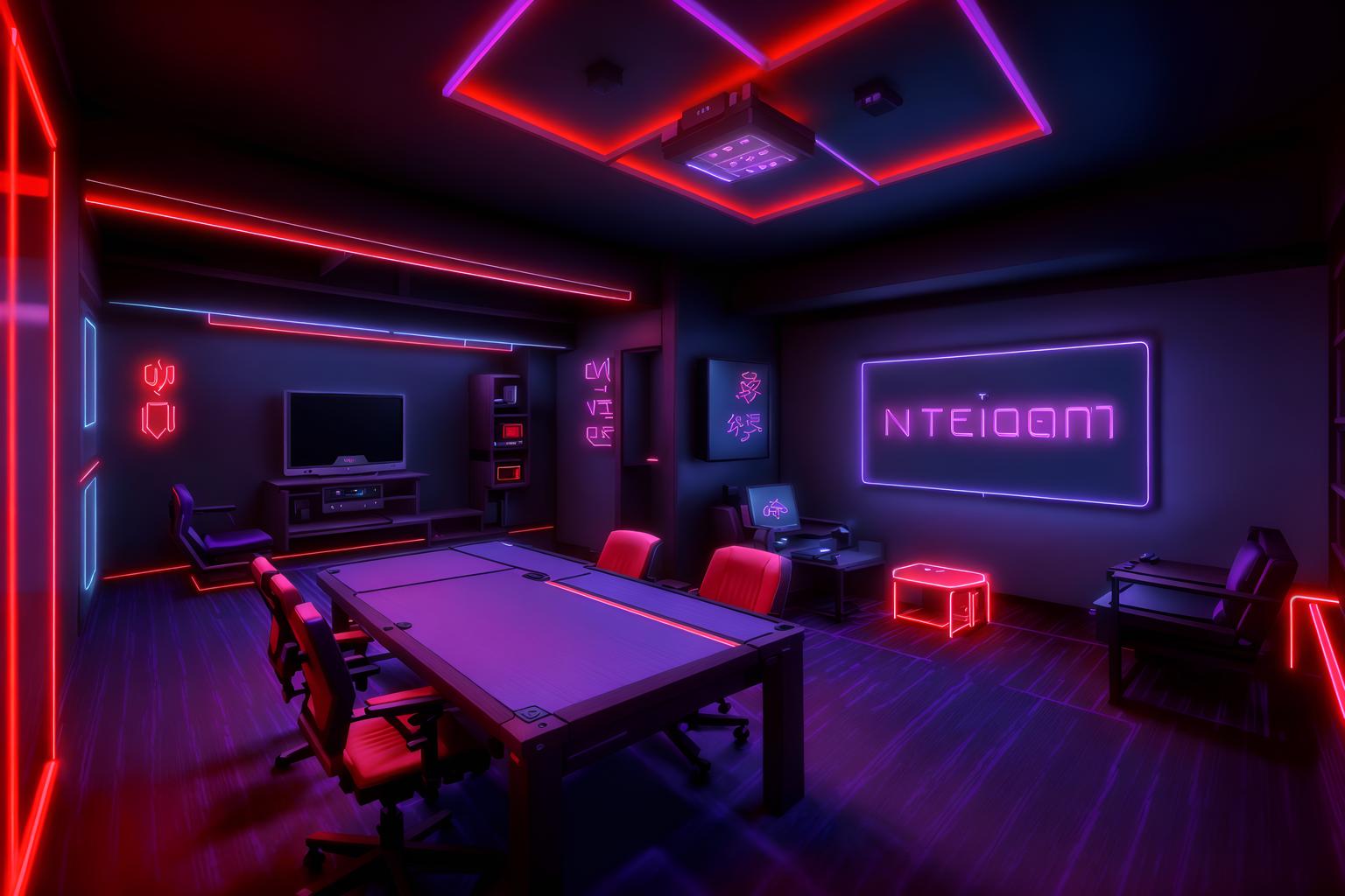 gaming room-style (onsen interior) . with purple and red lights and at night and dark room and purple, red and blue fade light and dark walls and neon letters on wall and neon lights and computer desk with computer displays and keyboard. . cinematic photo, highly detailed, cinematic lighting, ultra-detailed, ultrarealistic, photorealism, 8k. gaming room interior design style. masterpiece, cinematic light, ultrarealistic+, photorealistic+, 8k, raw photo, realistic, sharp focus on eyes, (symmetrical eyes), (intact eyes), hyperrealistic, highest quality, best quality, , highly detailed, masterpiece, best quality, extremely detailed 8k wallpaper, masterpiece, best quality, ultra-detailed, best shadow, detailed background, detailed face, detailed eyes, high contrast, best illumination, detailed face, dulux, caustic, dynamic angle, detailed glow. dramatic lighting. highly detailed, insanely detailed hair, symmetrical, intricate details, professionally retouched, 8k high definition. strong bokeh. award winning photo.
