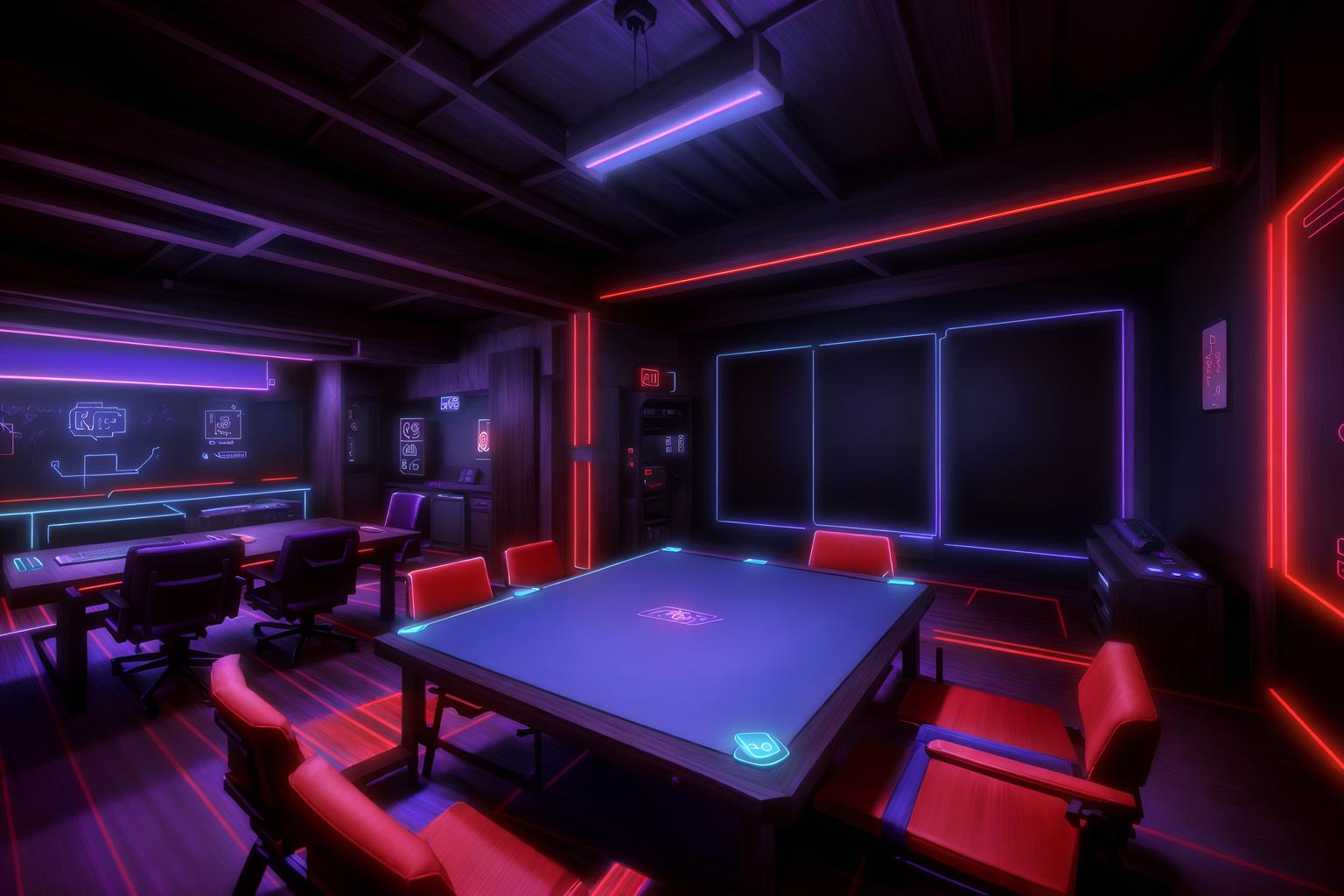 gaming room-style (onsen interior) . with purple and red lights and at night and dark room and purple, red and blue fade light and dark walls and neon letters on wall and neon lights and computer desk with computer displays and keyboard. . cinematic photo, highly detailed, cinematic lighting, ultra-detailed, ultrarealistic, photorealism, 8k. gaming room interior design style. masterpiece, cinematic light, ultrarealistic+, photorealistic+, 8k, raw photo, realistic, sharp focus on eyes, (symmetrical eyes), (intact eyes), hyperrealistic, highest quality, best quality, , highly detailed, masterpiece, best quality, extremely detailed 8k wallpaper, masterpiece, best quality, ultra-detailed, best shadow, detailed background, detailed face, detailed eyes, high contrast, best illumination, detailed face, dulux, caustic, dynamic angle, detailed glow. dramatic lighting. highly detailed, insanely detailed hair, symmetrical, intricate details, professionally retouched, 8k high definition. strong bokeh. award winning photo.