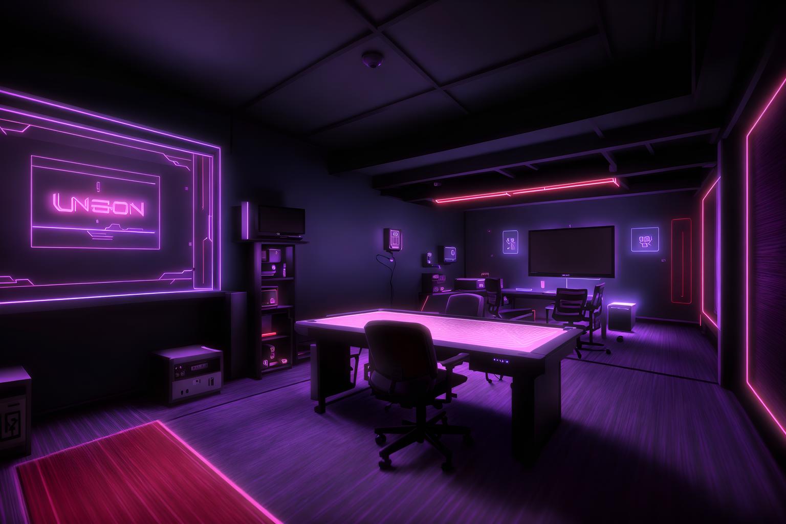 gaming room-style (onsen interior) . with purple and red lights and at night and dark room and purple, red and blue fade light and dark walls and neon letters on wall and neon lights and computer desk with computer displays and keyboard. . cinematic photo, highly detailed, cinematic lighting, ultra-detailed, ultrarealistic, photorealism, 8k. gaming room interior design style. masterpiece, cinematic light, ultrarealistic+, photorealistic+, 8k, raw photo, realistic, sharp focus on eyes, (symmetrical eyes), (intact eyes), hyperrealistic, highest quality, best quality, , highly detailed, masterpiece, best quality, extremely detailed 8k wallpaper, masterpiece, best quality, ultra-detailed, best shadow, detailed background, detailed face, detailed eyes, high contrast, best illumination, detailed face, dulux, caustic, dynamic angle, detailed glow. dramatic lighting. highly detailed, insanely detailed hair, symmetrical, intricate details, professionally retouched, 8k high definition. strong bokeh. award winning photo.