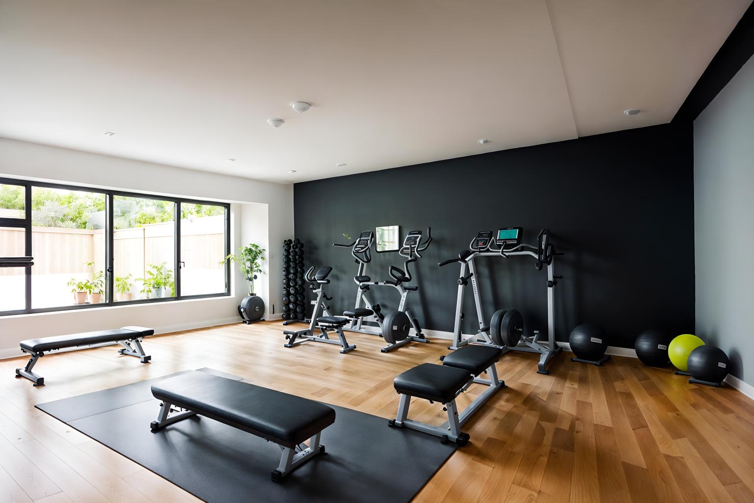 minimalist-style (fitness gym interior) with exercise bicycle and bench press and squat rack and dumbbell stand and crosstrainer and exercise bicycle. . with an open floor plan and functional furniture and focus on the shape, colour and texture of just a few of essential elements and lots of light and a monochromatic palette with colour used as an accent and clean lines and an open floor plan. . cinematic photo, highly detailed, cinematic lighting, ultra-detailed, ultrarealistic, photorealism, 8k. minimalist interior design style. masterpiece, cinematic light, ultrarealistic+, photorealistic+, 8k, raw photo, realistic, sharp focus on eyes, (symmetrical eyes), (intact eyes), hyperrealistic, highest quality, best quality, , highly detailed, masterpiece, best quality, extremely detailed 8k wallpaper, masterpiece, best quality, ultra-detailed, best shadow, detailed background, detailed face, detailed eyes, high contrast, best illumination, detailed face, dulux, caustic, dynamic angle, detailed glow. dramatic lighting. highly detailed, insanely detailed hair, symmetrical, intricate details, professionally retouched, 8k high definition. strong bokeh. award winning photo.