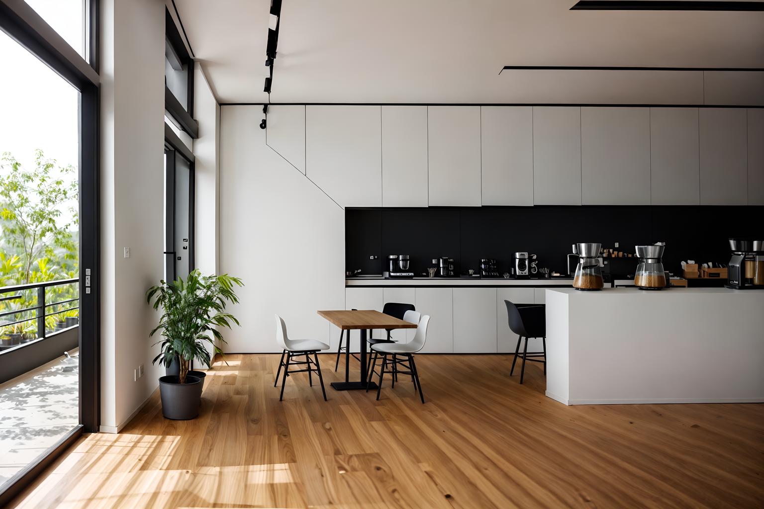 minimalist-style (coffee shop interior) . with an open floor plan and clean lines and a monochromatic palette with colour used as an accent and functional furniture and focus on the shape, colour and texture of just a few of essential elements and lots of light and an open floor plan. . cinematic photo, highly detailed, cinematic lighting, ultra-detailed, ultrarealistic, photorealism, 8k. minimalist interior design style. masterpiece, cinematic light, ultrarealistic+, photorealistic+, 8k, raw photo, realistic, sharp focus on eyes, (symmetrical eyes), (intact eyes), hyperrealistic, highest quality, best quality, , highly detailed, masterpiece, best quality, extremely detailed 8k wallpaper, masterpiece, best quality, ultra-detailed, best shadow, detailed background, detailed face, detailed eyes, high contrast, best illumination, detailed face, dulux, caustic, dynamic angle, detailed glow. dramatic lighting. highly detailed, insanely detailed hair, symmetrical, intricate details, professionally retouched, 8k high definition. strong bokeh. award winning photo.