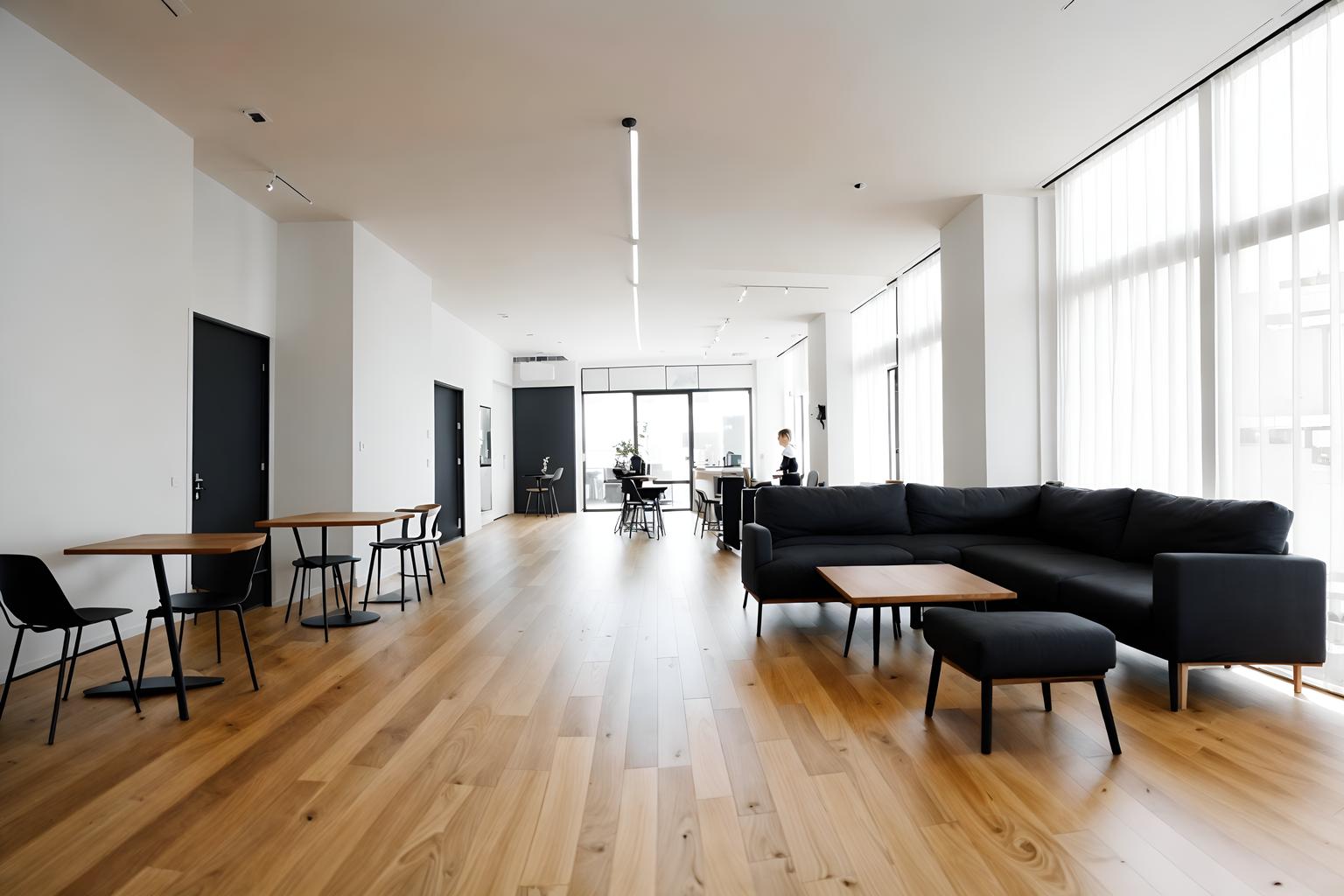 minimalist-style (coffee shop interior) . with an open floor plan and clean lines and a monochromatic palette with colour used as an accent and functional furniture and focus on the shape, colour and texture of just a few of essential elements and lots of light and an open floor plan. . cinematic photo, highly detailed, cinematic lighting, ultra-detailed, ultrarealistic, photorealism, 8k. minimalist interior design style. masterpiece, cinematic light, ultrarealistic+, photorealistic+, 8k, raw photo, realistic, sharp focus on eyes, (symmetrical eyes), (intact eyes), hyperrealistic, highest quality, best quality, , highly detailed, masterpiece, best quality, extremely detailed 8k wallpaper, masterpiece, best quality, ultra-detailed, best shadow, detailed background, detailed face, detailed eyes, high contrast, best illumination, detailed face, dulux, caustic, dynamic angle, detailed glow. dramatic lighting. highly detailed, insanely detailed hair, symmetrical, intricate details, professionally retouched, 8k high definition. strong bokeh. award winning photo.