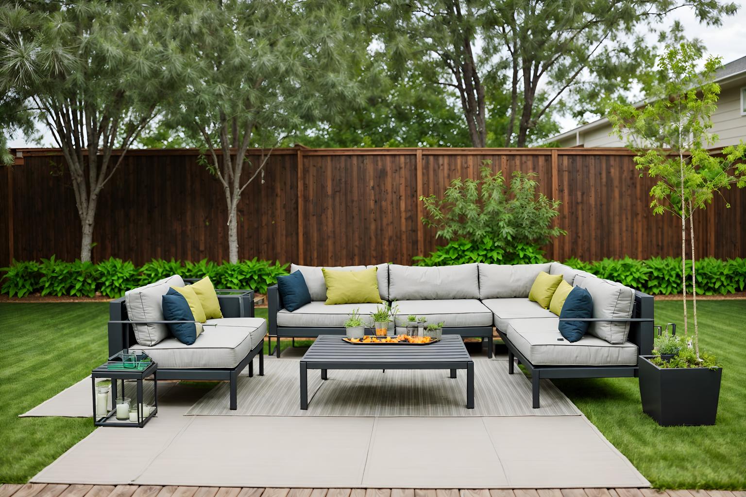 minimalist-style designed (outdoor patio ) with grass and patio couch with pillows and barbeque or grill and plant and deck with deck chairs and grass. . with functional furniture and an open floor plan and focus on the shape, colour and texture of just a few of essential elements and lots of light and clean lines and a monochromatic palette with colour used as an accent and functional furniture. . cinematic photo, highly detailed, cinematic lighting, ultra-detailed, ultrarealistic, photorealism, 8k. minimalist design style. masterpiece, cinematic light, ultrarealistic+, photorealistic+, 8k, raw photo, realistic, sharp focus on eyes, (symmetrical eyes), (intact eyes), hyperrealistic, highest quality, best quality, , highly detailed, masterpiece, best quality, extremely detailed 8k wallpaper, masterpiece, best quality, ultra-detailed, best shadow, detailed background, detailed face, detailed eyes, high contrast, best illumination, detailed face, dulux, caustic, dynamic angle, detailed glow. dramatic lighting. highly detailed, insanely detailed hair, symmetrical, intricate details, professionally retouched, 8k high definition. strong bokeh. award winning photo.