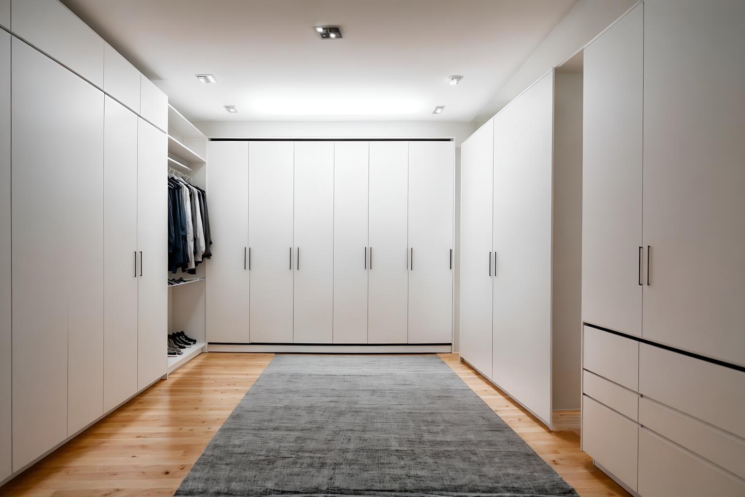 minimalist-style (walk in closet interior) . with an open floor plan and clean lines and a monochromatic palette with colour used as an accent and functional furniture and focus on the shape, colour and texture of just a few of essential elements and lots of light and an open floor plan. . cinematic photo, highly detailed, cinematic lighting, ultra-detailed, ultrarealistic, photorealism, 8k. minimalist interior design style. masterpiece, cinematic light, ultrarealistic+, photorealistic+, 8k, raw photo, realistic, sharp focus on eyes, (symmetrical eyes), (intact eyes), hyperrealistic, highest quality, best quality, , highly detailed, masterpiece, best quality, extremely detailed 8k wallpaper, masterpiece, best quality, ultra-detailed, best shadow, detailed background, detailed face, detailed eyes, high contrast, best illumination, detailed face, dulux, caustic, dynamic angle, detailed glow. dramatic lighting. highly detailed, insanely detailed hair, symmetrical, intricate details, professionally retouched, 8k high definition. strong bokeh. award winning photo.