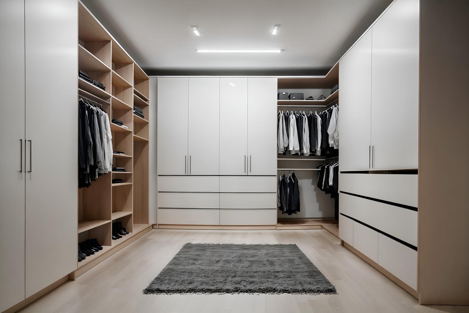 minimalist-style (walk in closet interior) . with an open floor plan and clean lines and a monochromatic palette with colour used as an accent and functional furniture and focus on the shape, colour and texture of just a few of essential elements and lots of light and an open floor plan. . cinematic photo, highly detailed, cinematic lighting, ultra-detailed, ultrarealistic, photorealism, 8k. minimalist interior design style. masterpiece, cinematic light, ultrarealistic+, photorealistic+, 8k, raw photo, realistic, sharp focus on eyes, (symmetrical eyes), (intact eyes), hyperrealistic, highest quality, best quality, , highly detailed, masterpiece, best quality, extremely detailed 8k wallpaper, masterpiece, best quality, ultra-detailed, best shadow, detailed background, detailed face, detailed eyes, high contrast, best illumination, detailed face, dulux, caustic, dynamic angle, detailed glow. dramatic lighting. highly detailed, insanely detailed hair, symmetrical, intricate details, professionally retouched, 8k high definition. strong bokeh. award winning photo.