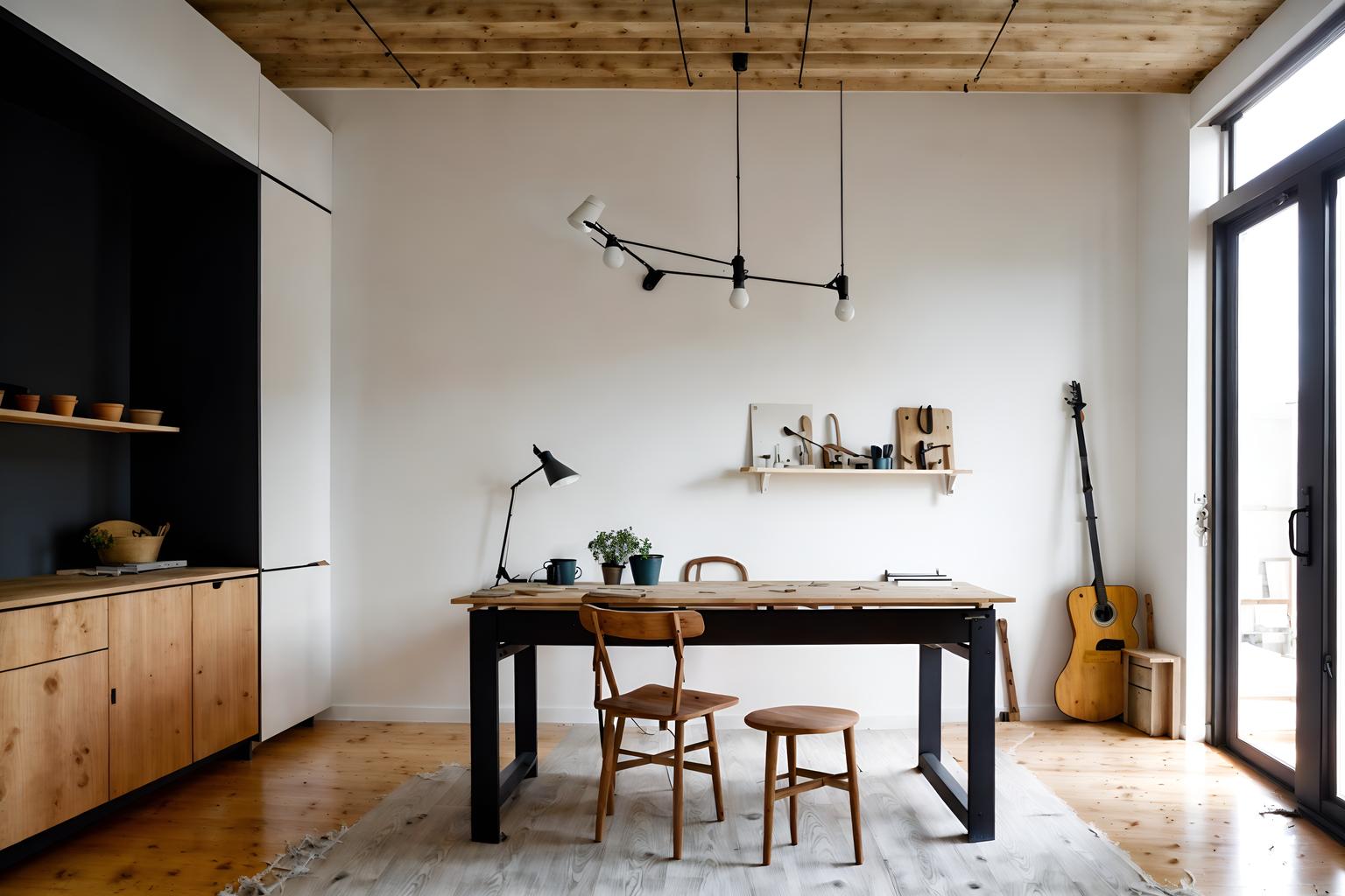 minimalist-style (workshop interior) with wooden workbench and tool wall and messy and wooden workbench. . with functional furniture and a monochromatic palette with colour used as an accent and an open floor plan and focus on the shape, colour and texture of just a few of essential elements and lots of light and clean lines and functional furniture. . cinematic photo, highly detailed, cinematic lighting, ultra-detailed, ultrarealistic, photorealism, 8k. minimalist interior design style. masterpiece, cinematic light, ultrarealistic+, photorealistic+, 8k, raw photo, realistic, sharp focus on eyes, (symmetrical eyes), (intact eyes), hyperrealistic, highest quality, best quality, , highly detailed, masterpiece, best quality, extremely detailed 8k wallpaper, masterpiece, best quality, ultra-detailed, best shadow, detailed background, detailed face, detailed eyes, high contrast, best illumination, detailed face, dulux, caustic, dynamic angle, detailed glow. dramatic lighting. highly detailed, insanely detailed hair, symmetrical, intricate details, professionally retouched, 8k high definition. strong bokeh. award winning photo.