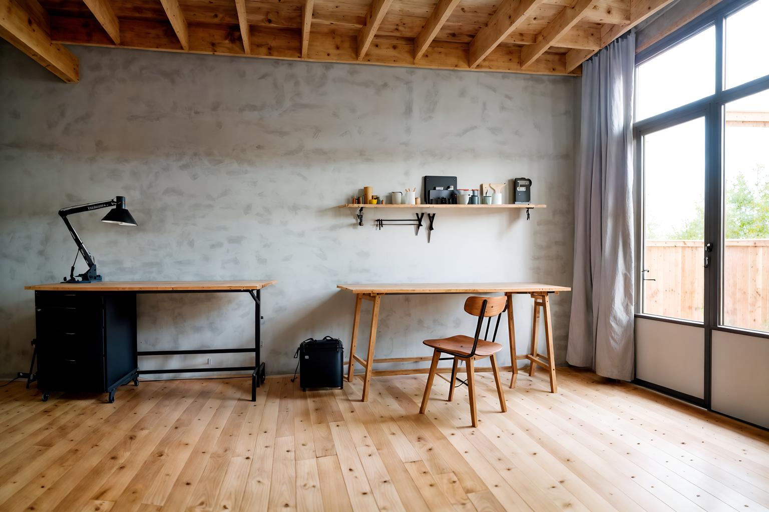 minimalist-style (workshop interior) with wooden workbench and tool wall and messy and wooden workbench. . with functional furniture and a monochromatic palette with colour used as an accent and an open floor plan and focus on the shape, colour and texture of just a few of essential elements and lots of light and clean lines and functional furniture. . cinematic photo, highly detailed, cinematic lighting, ultra-detailed, ultrarealistic, photorealism, 8k. minimalist interior design style. masterpiece, cinematic light, ultrarealistic+, photorealistic+, 8k, raw photo, realistic, sharp focus on eyes, (symmetrical eyes), (intact eyes), hyperrealistic, highest quality, best quality, , highly detailed, masterpiece, best quality, extremely detailed 8k wallpaper, masterpiece, best quality, ultra-detailed, best shadow, detailed background, detailed face, detailed eyes, high contrast, best illumination, detailed face, dulux, caustic, dynamic angle, detailed glow. dramatic lighting. highly detailed, insanely detailed hair, symmetrical, intricate details, professionally retouched, 8k high definition. strong bokeh. award winning photo.