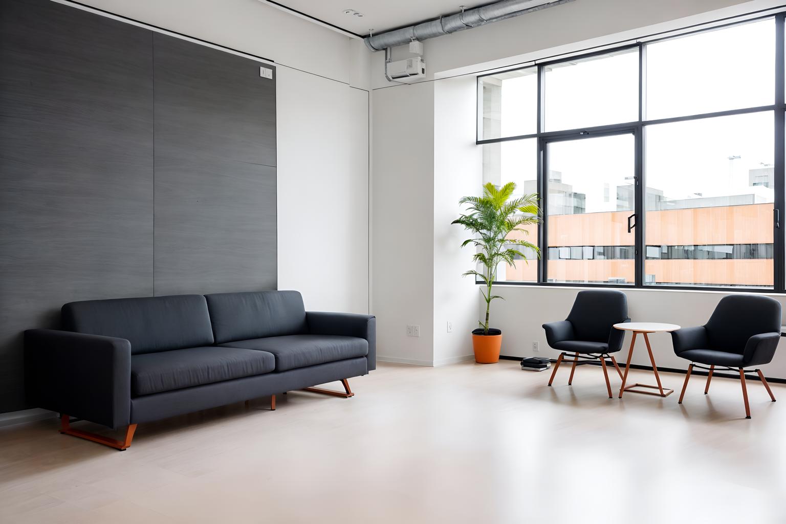 minimalist-style (coworking space interior) with office desks and lounge chairs and office chairs and seating area with sofa and office desks. . with a monochromatic palette with colour used as an accent and an open floor plan and lots of light and clean lines and functional furniture and focus on the shape, colour and texture of just a few of essential elements and a monochromatic palette with colour used as an accent. . cinematic photo, highly detailed, cinematic lighting, ultra-detailed, ultrarealistic, photorealism, 8k. minimalist interior design style. masterpiece, cinematic light, ultrarealistic+, photorealistic+, 8k, raw photo, realistic, sharp focus on eyes, (symmetrical eyes), (intact eyes), hyperrealistic, highest quality, best quality, , highly detailed, masterpiece, best quality, extremely detailed 8k wallpaper, masterpiece, best quality, ultra-detailed, best shadow, detailed background, detailed face, detailed eyes, high contrast, best illumination, detailed face, dulux, caustic, dynamic angle, detailed glow. dramatic lighting. highly detailed, insanely detailed hair, symmetrical, intricate details, professionally retouched, 8k high definition. strong bokeh. award winning photo.