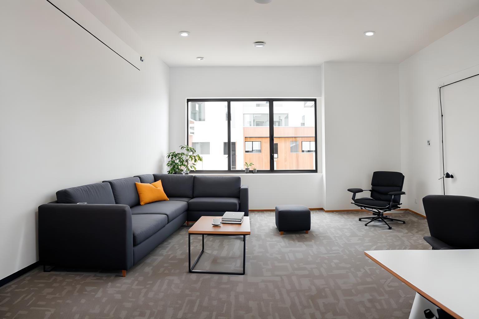 minimalist-style (coworking space interior) with office desks and lounge chairs and office chairs and seating area with sofa and office desks. . with a monochromatic palette with colour used as an accent and an open floor plan and lots of light and clean lines and functional furniture and focus on the shape, colour and texture of just a few of essential elements and a monochromatic palette with colour used as an accent. . cinematic photo, highly detailed, cinematic lighting, ultra-detailed, ultrarealistic, photorealism, 8k. minimalist interior design style. masterpiece, cinematic light, ultrarealistic+, photorealistic+, 8k, raw photo, realistic, sharp focus on eyes, (symmetrical eyes), (intact eyes), hyperrealistic, highest quality, best quality, , highly detailed, masterpiece, best quality, extremely detailed 8k wallpaper, masterpiece, best quality, ultra-detailed, best shadow, detailed background, detailed face, detailed eyes, high contrast, best illumination, detailed face, dulux, caustic, dynamic angle, detailed glow. dramatic lighting. highly detailed, insanely detailed hair, symmetrical, intricate details, professionally retouched, 8k high definition. strong bokeh. award winning photo.