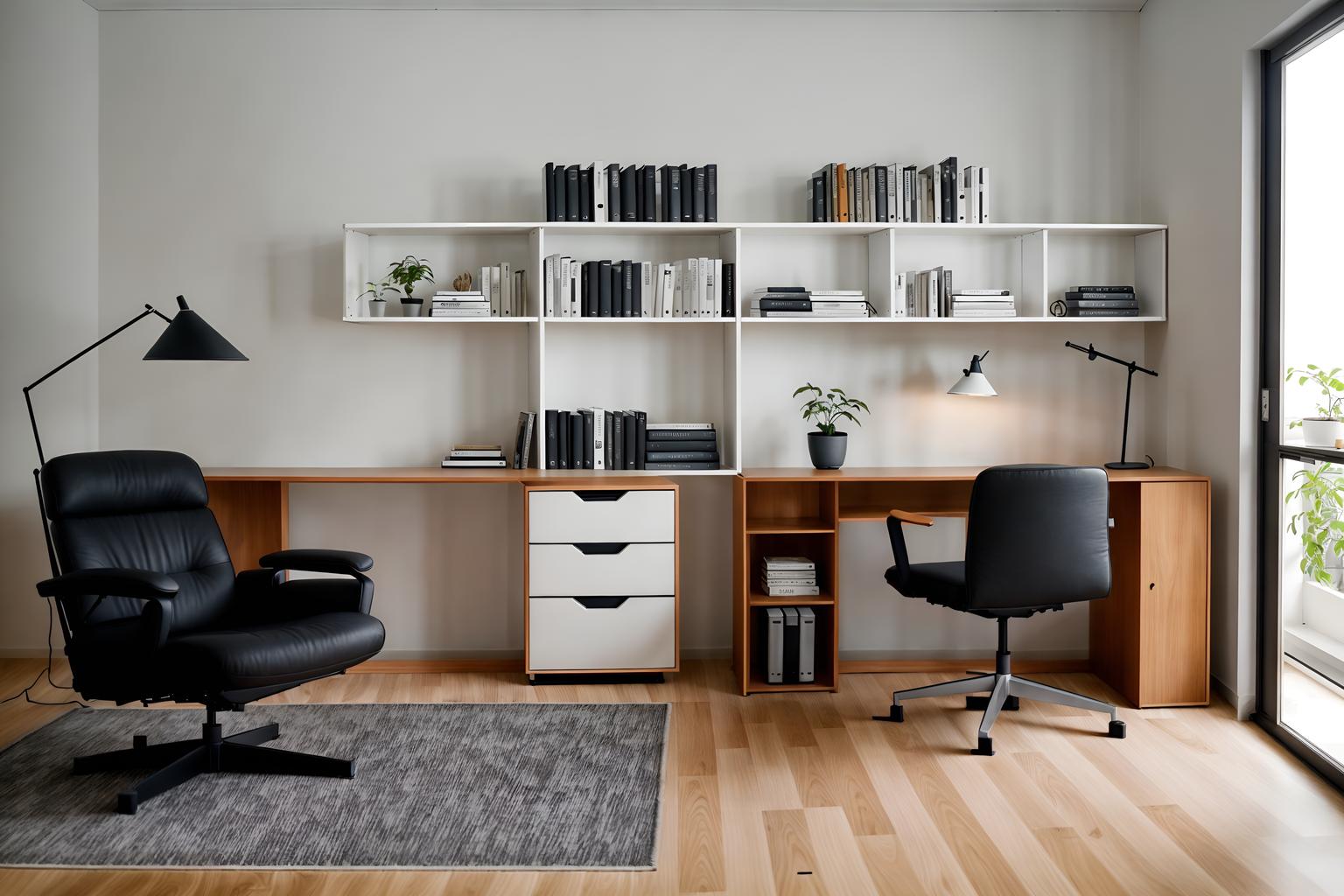 minimalist-style (study room interior) with bookshelves and plant and writing desk and office chair and lounge chair and cabinets and desk lamp and bookshelves. . with a monochromatic palette with colour used as an accent and lots of light and focus on the shape, colour and texture of just a few of essential elements and functional furniture and clean lines and an open floor plan and a monochromatic palette with colour used as an accent. . cinematic photo, highly detailed, cinematic lighting, ultra-detailed, ultrarealistic, photorealism, 8k. minimalist interior design style. masterpiece, cinematic light, ultrarealistic+, photorealistic+, 8k, raw photo, realistic, sharp focus on eyes, (symmetrical eyes), (intact eyes), hyperrealistic, highest quality, best quality, , highly detailed, masterpiece, best quality, extremely detailed 8k wallpaper, masterpiece, best quality, ultra-detailed, best shadow, detailed background, detailed face, detailed eyes, high contrast, best illumination, detailed face, dulux, caustic, dynamic angle, detailed glow. dramatic lighting. highly detailed, insanely detailed hair, symmetrical, intricate details, professionally retouched, 8k high definition. strong bokeh. award winning photo.