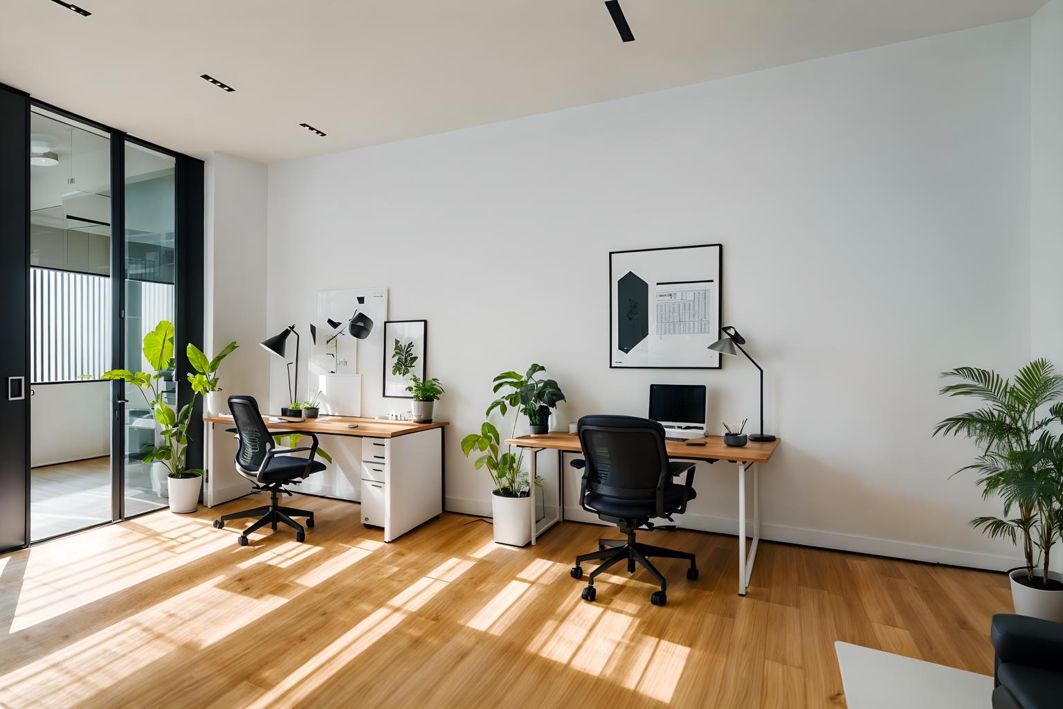 minimalist-style (home office interior) with plant and cabinets and computer desk and office chair and desk lamp and plant. . with functional furniture and lots of light and focus on the shape, colour and texture of just a few of essential elements and clean lines and an open floor plan and a monochromatic palette with colour used as an accent and functional furniture. . cinematic photo, highly detailed, cinematic lighting, ultra-detailed, ultrarealistic, photorealism, 8k. minimalist interior design style. masterpiece, cinematic light, ultrarealistic+, photorealistic+, 8k, raw photo, realistic, sharp focus on eyes, (symmetrical eyes), (intact eyes), hyperrealistic, highest quality, best quality, , highly detailed, masterpiece, best quality, extremely detailed 8k wallpaper, masterpiece, best quality, ultra-detailed, best shadow, detailed background, detailed face, detailed eyes, high contrast, best illumination, detailed face, dulux, caustic, dynamic angle, detailed glow. dramatic lighting. highly detailed, insanely detailed hair, symmetrical, intricate details, professionally retouched, 8k high definition. strong bokeh. award winning photo.