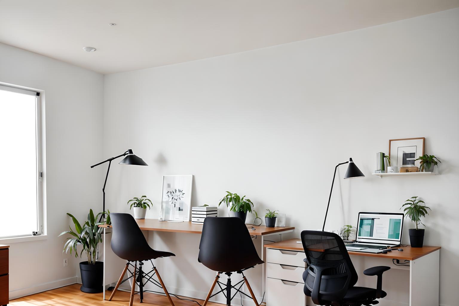 minimalist-style (home office interior) with plant and cabinets and computer desk and office chair and desk lamp and plant. . with functional furniture and lots of light and focus on the shape, colour and texture of just a few of essential elements and clean lines and an open floor plan and a monochromatic palette with colour used as an accent and functional furniture. . cinematic photo, highly detailed, cinematic lighting, ultra-detailed, ultrarealistic, photorealism, 8k. minimalist interior design style. masterpiece, cinematic light, ultrarealistic+, photorealistic+, 8k, raw photo, realistic, sharp focus on eyes, (symmetrical eyes), (intact eyes), hyperrealistic, highest quality, best quality, , highly detailed, masterpiece, best quality, extremely detailed 8k wallpaper, masterpiece, best quality, ultra-detailed, best shadow, detailed background, detailed face, detailed eyes, high contrast, best illumination, detailed face, dulux, caustic, dynamic angle, detailed glow. dramatic lighting. highly detailed, insanely detailed hair, symmetrical, intricate details, professionally retouched, 8k high definition. strong bokeh. award winning photo.