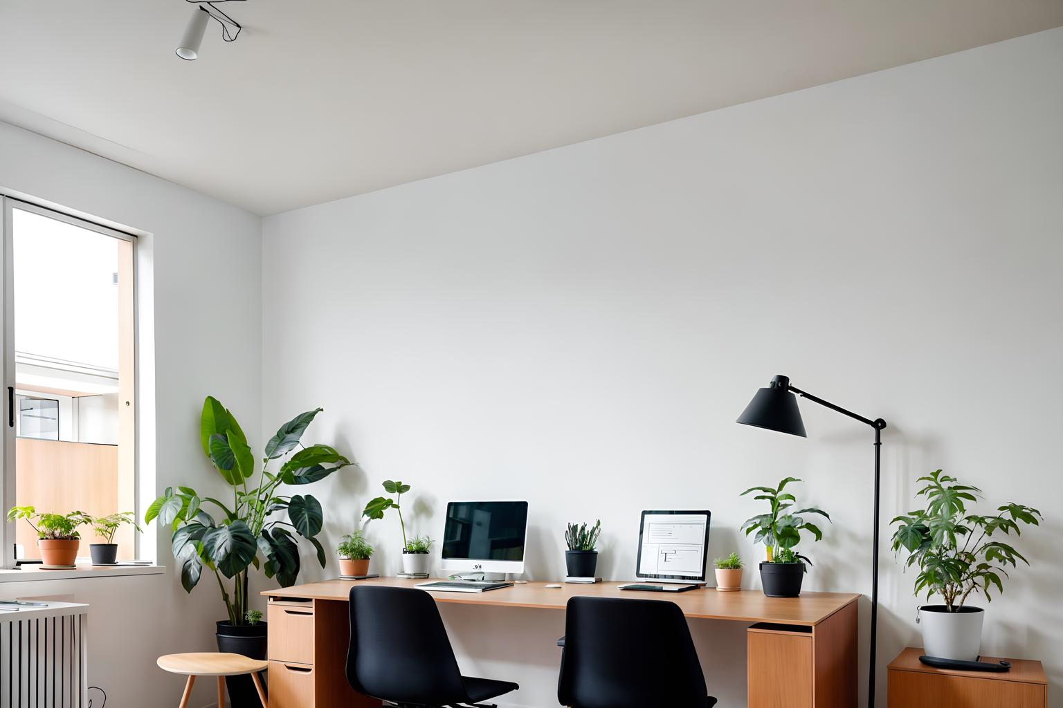 minimalist-style (home office interior) with plant and cabinets and computer desk and office chair and desk lamp and plant. . with functional furniture and lots of light and focus on the shape, colour and texture of just a few of essential elements and clean lines and an open floor plan and a monochromatic palette with colour used as an accent and functional furniture. . cinematic photo, highly detailed, cinematic lighting, ultra-detailed, ultrarealistic, photorealism, 8k. minimalist interior design style. masterpiece, cinematic light, ultrarealistic+, photorealistic+, 8k, raw photo, realistic, sharp focus on eyes, (symmetrical eyes), (intact eyes), hyperrealistic, highest quality, best quality, , highly detailed, masterpiece, best quality, extremely detailed 8k wallpaper, masterpiece, best quality, ultra-detailed, best shadow, detailed background, detailed face, detailed eyes, high contrast, best illumination, detailed face, dulux, caustic, dynamic angle, detailed glow. dramatic lighting. highly detailed, insanely detailed hair, symmetrical, intricate details, professionally retouched, 8k high definition. strong bokeh. award winning photo.