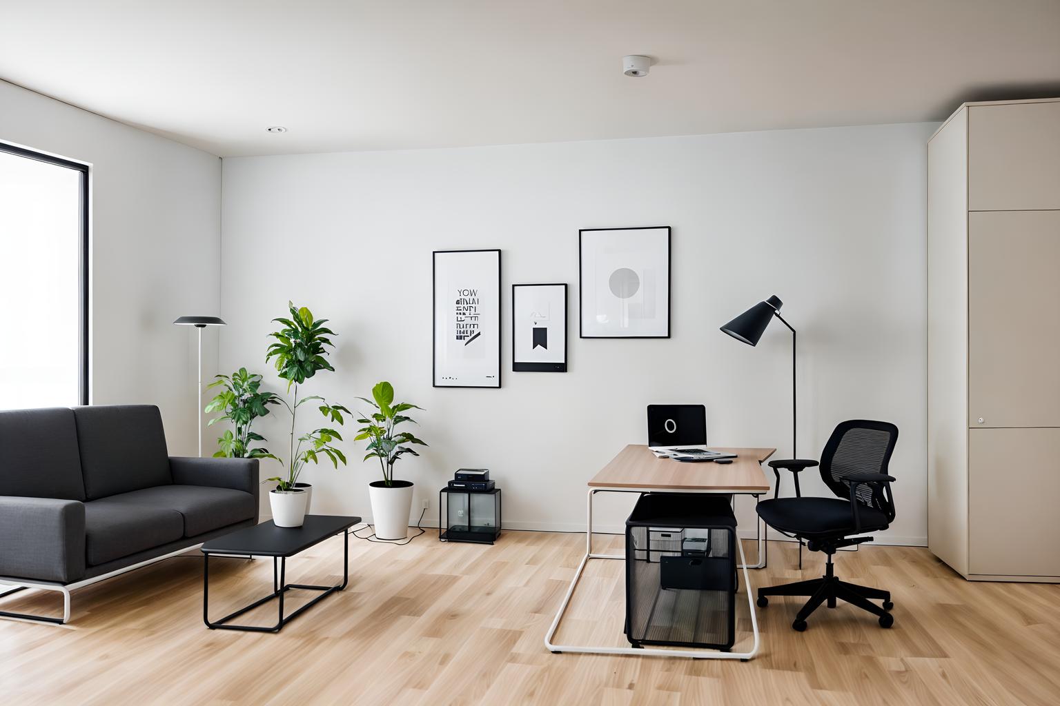 minimalist-style (office interior) with office chairs and seating area with sofa and cabinets and desk lamps and plants and computer desks and lounge chairs and office desks. . with clean lines and an open floor plan and focus on the shape, colour and texture of just a few of essential elements and functional furniture and a monochromatic palette with colour used as an accent and lots of light and clean lines. . cinematic photo, highly detailed, cinematic lighting, ultra-detailed, ultrarealistic, photorealism, 8k. minimalist interior design style. masterpiece, cinematic light, ultrarealistic+, photorealistic+, 8k, raw photo, realistic, sharp focus on eyes, (symmetrical eyes), (intact eyes), hyperrealistic, highest quality, best quality, , highly detailed, masterpiece, best quality, extremely detailed 8k wallpaper, masterpiece, best quality, ultra-detailed, best shadow, detailed background, detailed face, detailed eyes, high contrast, best illumination, detailed face, dulux, caustic, dynamic angle, detailed glow. dramatic lighting. highly detailed, insanely detailed hair, symmetrical, intricate details, professionally retouched, 8k high definition. strong bokeh. award winning photo.