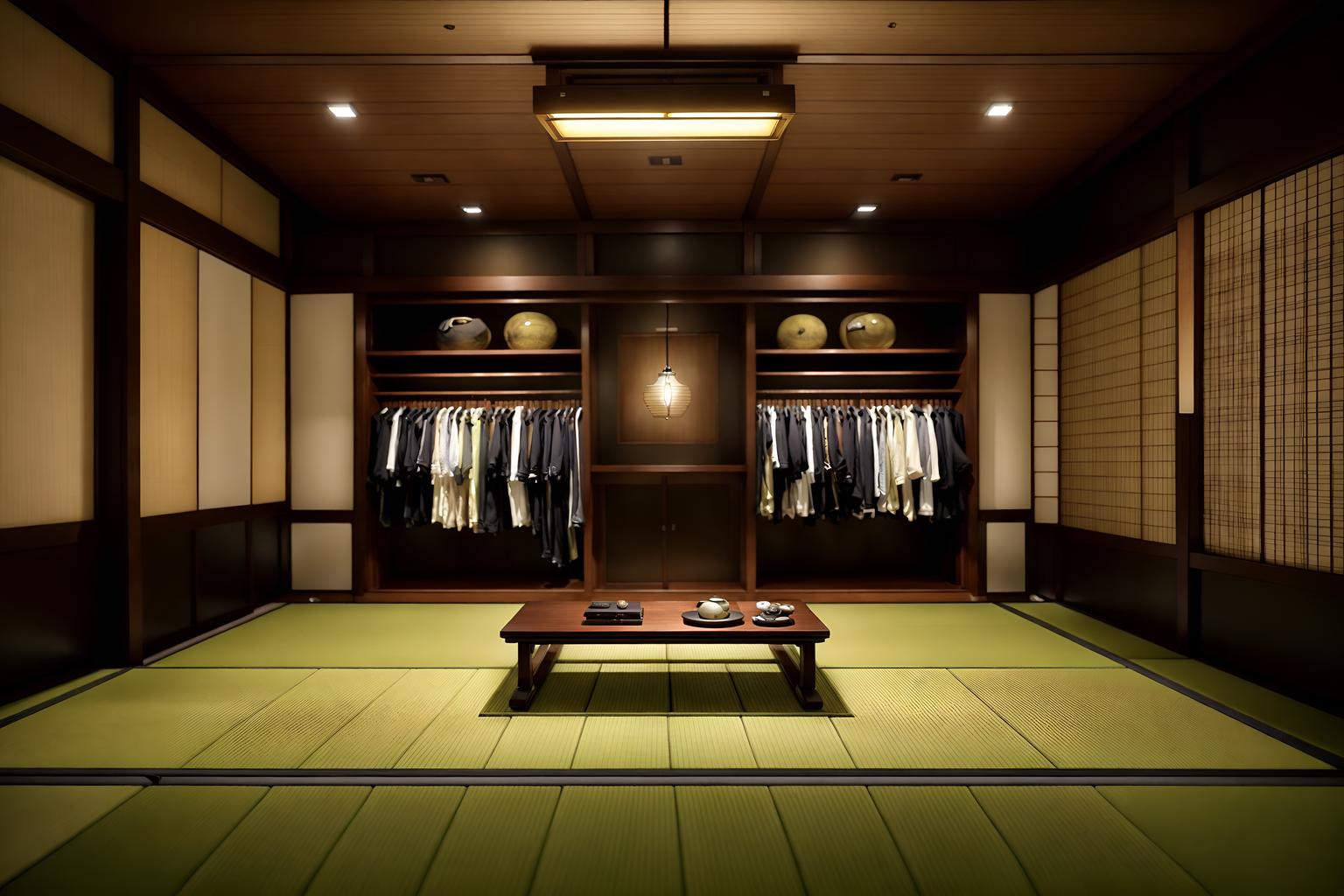 japanese design-style (clothing store interior) . with . . cinematic photo, highly detailed, cinematic lighting, ultra-detailed, ultrarealistic, photorealism, 8k. japanese design interior design style. masterpiece, cinematic light, ultrarealistic+, photorealistic+, 8k, raw photo, realistic, sharp focus on eyes, (symmetrical eyes), (intact eyes), hyperrealistic, highest quality, best quality, , highly detailed, masterpiece, best quality, extremely detailed 8k wallpaper, masterpiece, best quality, ultra-detailed, best shadow, detailed background, detailed face, detailed eyes, high contrast, best illumination, detailed face, dulux, caustic, dynamic angle, detailed glow. dramatic lighting. highly detailed, insanely detailed hair, symmetrical, intricate details, professionally retouched, 8k high definition. strong bokeh. award winning photo.