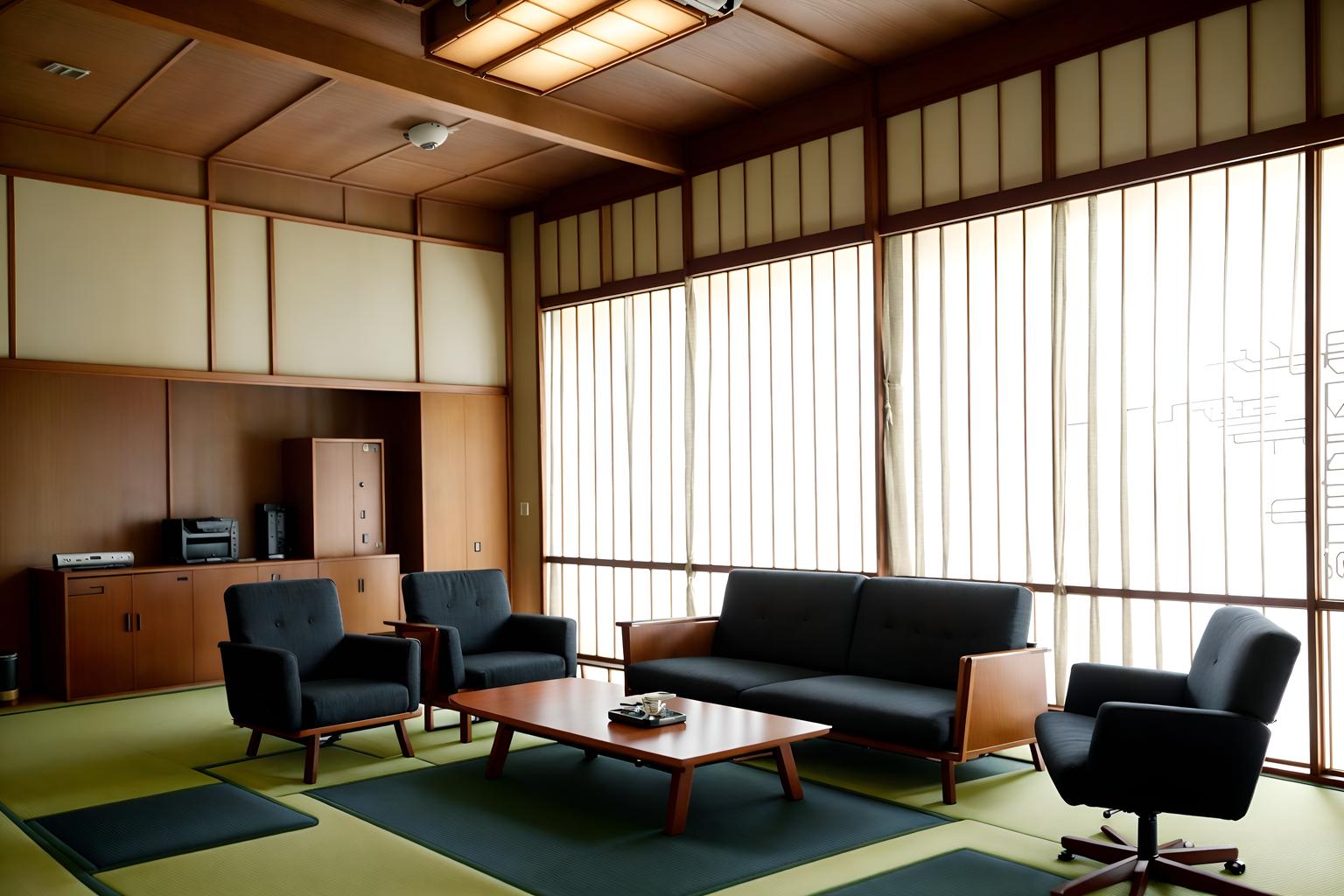 japanese design-style (coworking space interior) with seating area with sofa and lounge chairs and office desks and office chairs and seating area with sofa. . with . . cinematic photo, highly detailed, cinematic lighting, ultra-detailed, ultrarealistic, photorealism, 8k. japanese design interior design style. masterpiece, cinematic light, ultrarealistic+, photorealistic+, 8k, raw photo, realistic, sharp focus on eyes, (symmetrical eyes), (intact eyes), hyperrealistic, highest quality, best quality, , highly detailed, masterpiece, best quality, extremely detailed 8k wallpaper, masterpiece, best quality, ultra-detailed, best shadow, detailed background, detailed face, detailed eyes, high contrast, best illumination, detailed face, dulux, caustic, dynamic angle, detailed glow. dramatic lighting. highly detailed, insanely detailed hair, symmetrical, intricate details, professionally retouched, 8k high definition. strong bokeh. award winning photo.