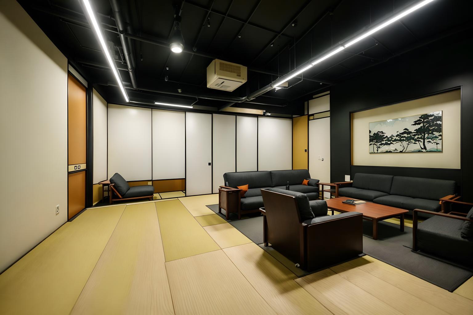 japanese design-style (coworking space interior) with seating area with sofa and lounge chairs and office desks and office chairs and seating area with sofa. . with . . cinematic photo, highly detailed, cinematic lighting, ultra-detailed, ultrarealistic, photorealism, 8k. japanese design interior design style. masterpiece, cinematic light, ultrarealistic+, photorealistic+, 8k, raw photo, realistic, sharp focus on eyes, (symmetrical eyes), (intact eyes), hyperrealistic, highest quality, best quality, , highly detailed, masterpiece, best quality, extremely detailed 8k wallpaper, masterpiece, best quality, ultra-detailed, best shadow, detailed background, detailed face, detailed eyes, high contrast, best illumination, detailed face, dulux, caustic, dynamic angle, detailed glow. dramatic lighting. highly detailed, insanely detailed hair, symmetrical, intricate details, professionally retouched, 8k high definition. strong bokeh. award winning photo.
