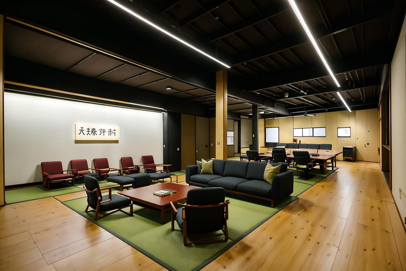 japanese design-style (coworking space interior) with seating area with sofa and lounge chairs and office desks and office chairs and seating area with sofa. . with . . cinematic photo, highly detailed, cinematic lighting, ultra-detailed, ultrarealistic, photorealism, 8k. japanese design interior design style. masterpiece, cinematic light, ultrarealistic+, photorealistic+, 8k, raw photo, realistic, sharp focus on eyes, (symmetrical eyes), (intact eyes), hyperrealistic, highest quality, best quality, , highly detailed, masterpiece, best quality, extremely detailed 8k wallpaper, masterpiece, best quality, ultra-detailed, best shadow, detailed background, detailed face, detailed eyes, high contrast, best illumination, detailed face, dulux, caustic, dynamic angle, detailed glow. dramatic lighting. highly detailed, insanely detailed hair, symmetrical, intricate details, professionally retouched, 8k high definition. strong bokeh. award winning photo.