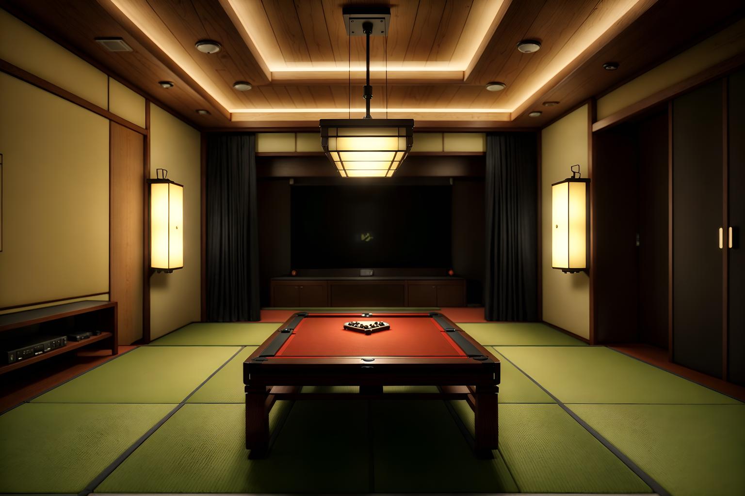 japanese design-style (gaming room interior) . with . . cinematic photo, highly detailed, cinematic lighting, ultra-detailed, ultrarealistic, photorealism, 8k. japanese design interior design style. masterpiece, cinematic light, ultrarealistic+, photorealistic+, 8k, raw photo, realistic, sharp focus on eyes, (symmetrical eyes), (intact eyes), hyperrealistic, highest quality, best quality, , highly detailed, masterpiece, best quality, extremely detailed 8k wallpaper, masterpiece, best quality, ultra-detailed, best shadow, detailed background, detailed face, detailed eyes, high contrast, best illumination, detailed face, dulux, caustic, dynamic angle, detailed glow. dramatic lighting. highly detailed, insanely detailed hair, symmetrical, intricate details, professionally retouched, 8k high definition. strong bokeh. award winning photo.