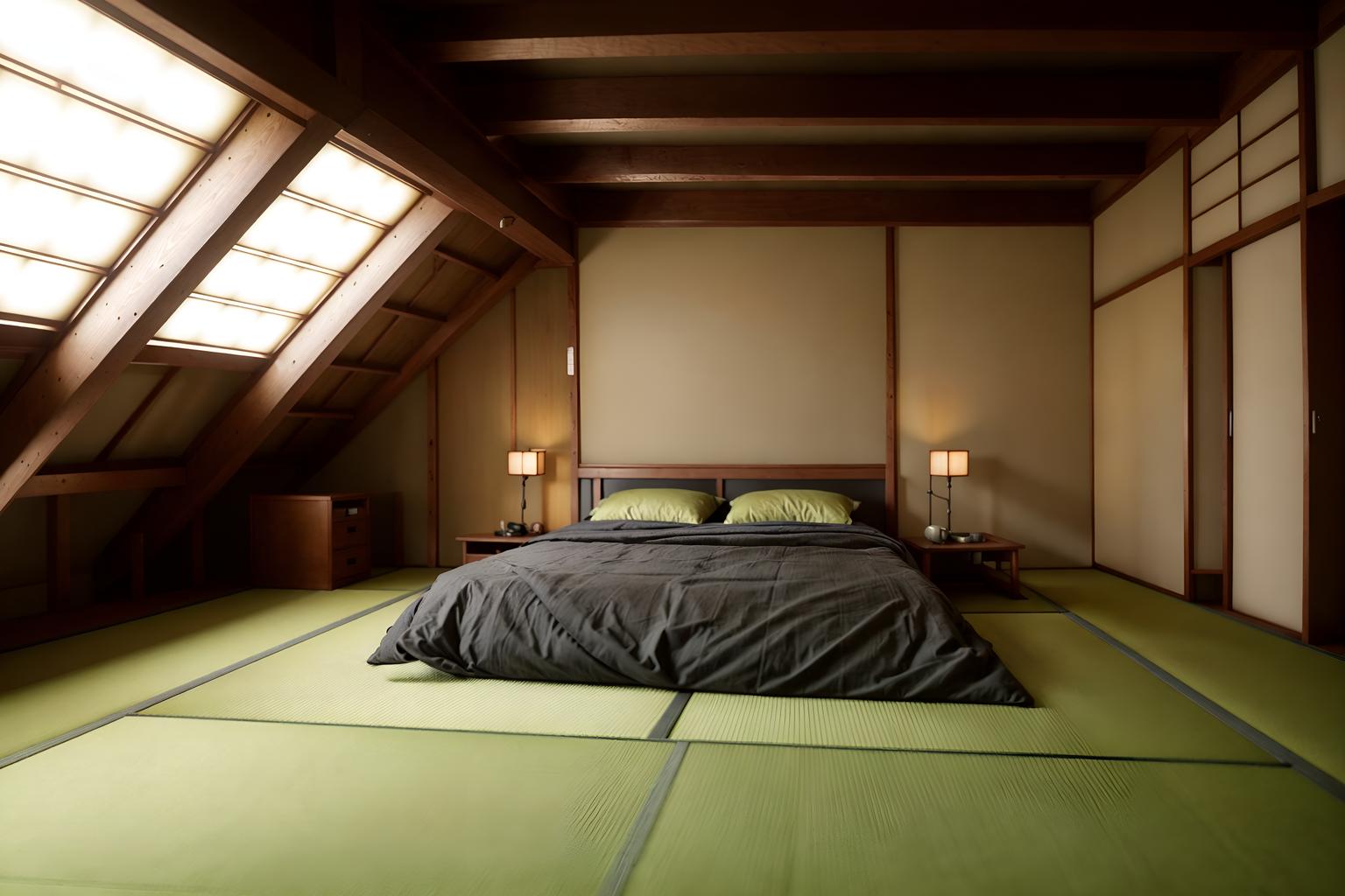 japanese design-style (attic interior) . with . . cinematic photo, highly detailed, cinematic lighting, ultra-detailed, ultrarealistic, photorealism, 8k. japanese design interior design style. masterpiece, cinematic light, ultrarealistic+, photorealistic+, 8k, raw photo, realistic, sharp focus on eyes, (symmetrical eyes), (intact eyes), hyperrealistic, highest quality, best quality, , highly detailed, masterpiece, best quality, extremely detailed 8k wallpaper, masterpiece, best quality, ultra-detailed, best shadow, detailed background, detailed face, detailed eyes, high contrast, best illumination, detailed face, dulux, caustic, dynamic angle, detailed glow. dramatic lighting. highly detailed, insanely detailed hair, symmetrical, intricate details, professionally retouched, 8k high definition. strong bokeh. award winning photo.