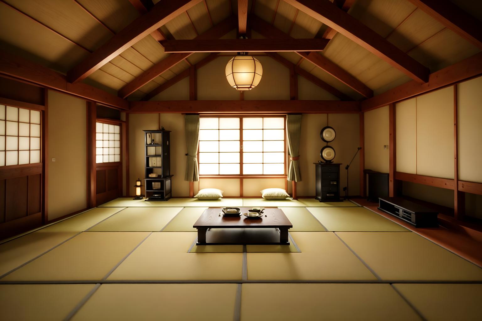 japanese design-style (attic interior) . with . . cinematic photo, highly detailed, cinematic lighting, ultra-detailed, ultrarealistic, photorealism, 8k. japanese design interior design style. masterpiece, cinematic light, ultrarealistic+, photorealistic+, 8k, raw photo, realistic, sharp focus on eyes, (symmetrical eyes), (intact eyes), hyperrealistic, highest quality, best quality, , highly detailed, masterpiece, best quality, extremely detailed 8k wallpaper, masterpiece, best quality, ultra-detailed, best shadow, detailed background, detailed face, detailed eyes, high contrast, best illumination, detailed face, dulux, caustic, dynamic angle, detailed glow. dramatic lighting. highly detailed, insanely detailed hair, symmetrical, intricate details, professionally retouched, 8k high definition. strong bokeh. award winning photo.