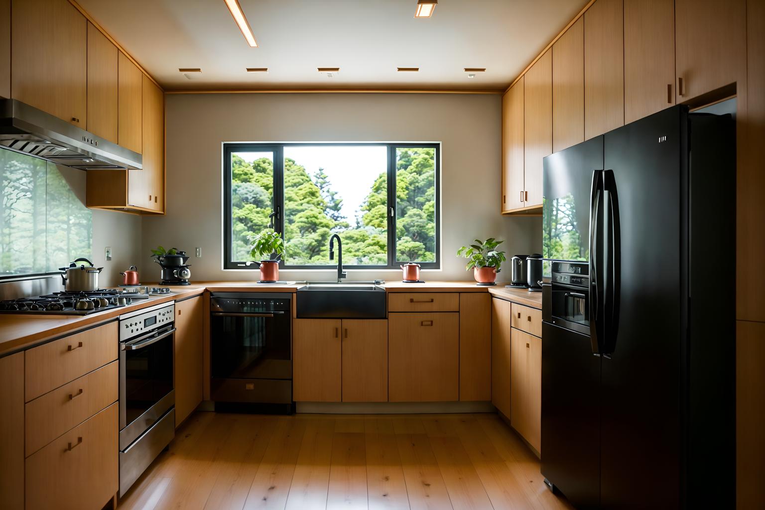 japanese design-style (kitchen interior) with stove and kitchen cabinets and worktops and plant and refrigerator and sink and stove. . with . . cinematic photo, highly detailed, cinematic lighting, ultra-detailed, ultrarealistic, photorealism, 8k. japanese design interior design style. masterpiece, cinematic light, ultrarealistic+, photorealistic+, 8k, raw photo, realistic, sharp focus on eyes, (symmetrical eyes), (intact eyes), hyperrealistic, highest quality, best quality, , highly detailed, masterpiece, best quality, extremely detailed 8k wallpaper, masterpiece, best quality, ultra-detailed, best shadow, detailed background, detailed face, detailed eyes, high contrast, best illumination, detailed face, dulux, caustic, dynamic angle, detailed glow. dramatic lighting. highly detailed, insanely detailed hair, symmetrical, intricate details, professionally retouched, 8k high definition. strong bokeh. award winning photo.