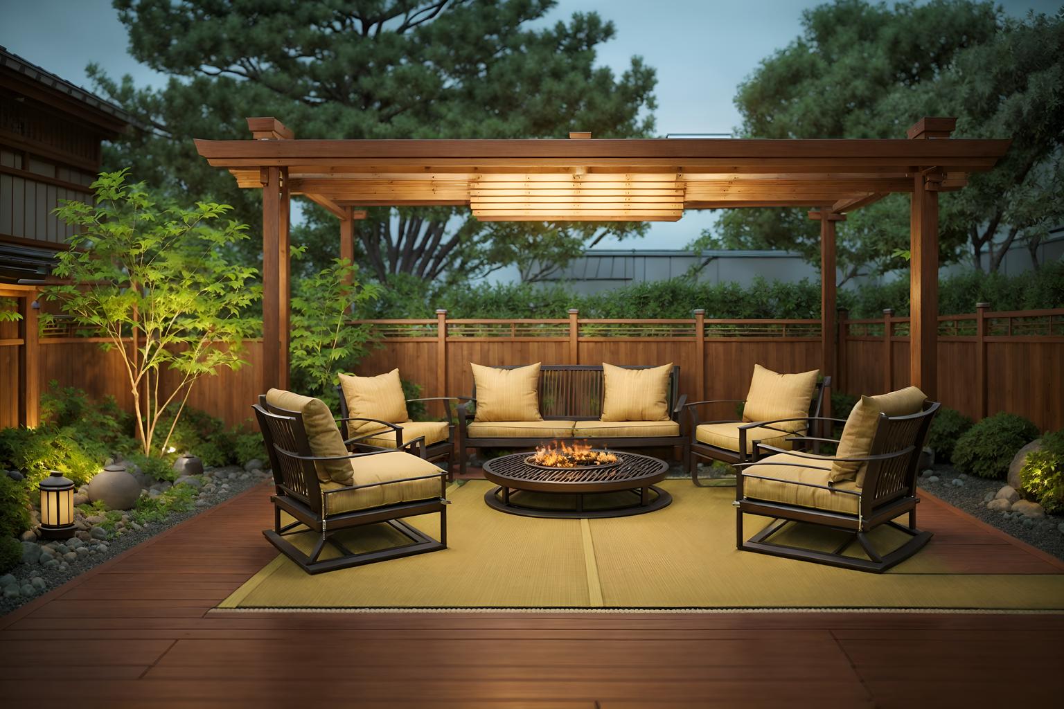 japanese design-style designed (outdoor patio ) with barbeque or grill and patio couch with pillows and plant and grass and deck with deck chairs and barbeque or grill. . with . . cinematic photo, highly detailed, cinematic lighting, ultra-detailed, ultrarealistic, photorealism, 8k. japanese design design style. masterpiece, cinematic light, ultrarealistic+, photorealistic+, 8k, raw photo, realistic, sharp focus on eyes, (symmetrical eyes), (intact eyes), hyperrealistic, highest quality, best quality, , highly detailed, masterpiece, best quality, extremely detailed 8k wallpaper, masterpiece, best quality, ultra-detailed, best shadow, detailed background, detailed face, detailed eyes, high contrast, best illumination, detailed face, dulux, caustic, dynamic angle, detailed glow. dramatic lighting. highly detailed, insanely detailed hair, symmetrical, intricate details, professionally retouched, 8k high definition. strong bokeh. award winning photo.