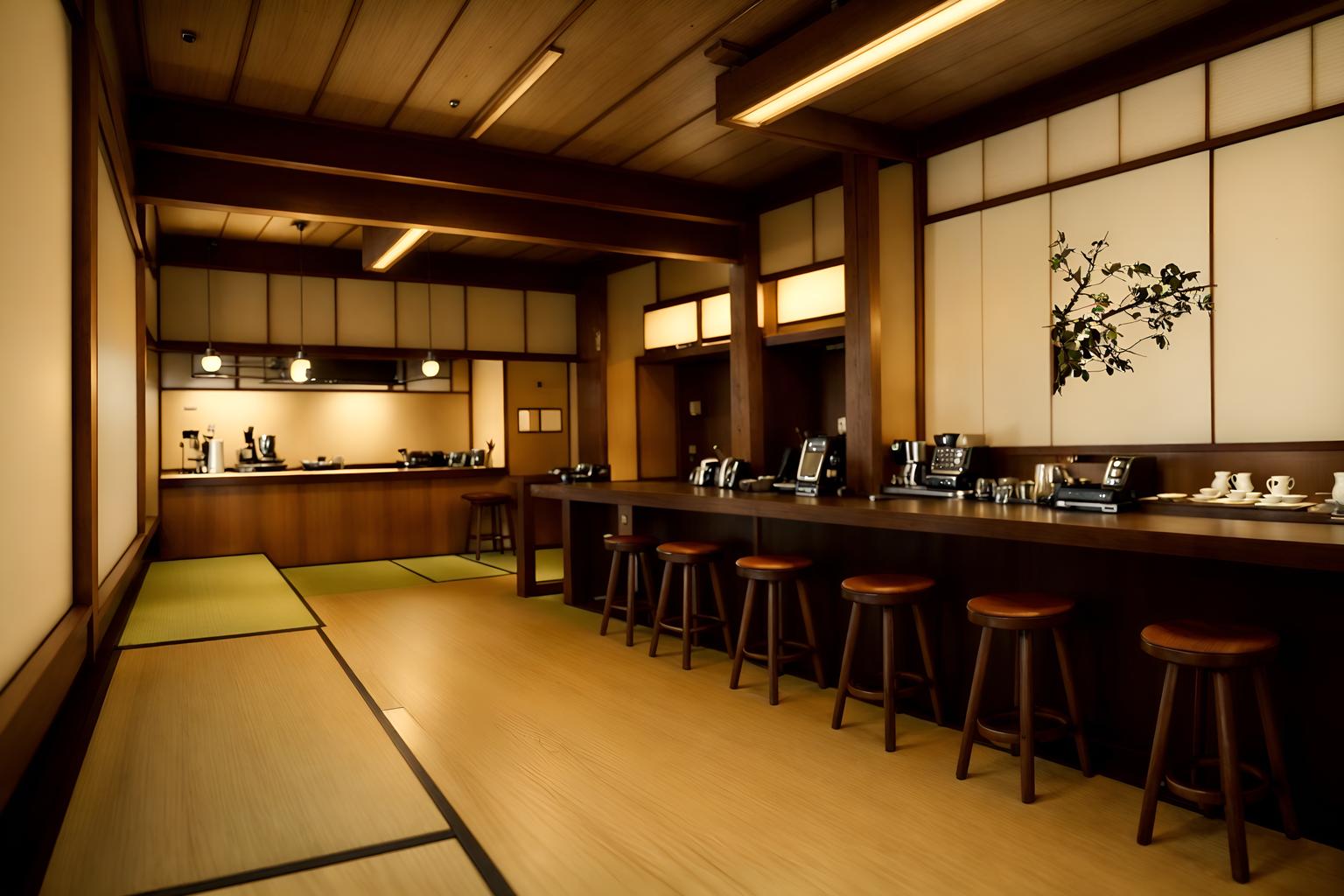 japanese design-style (coffee shop interior) . with . . cinematic photo, highly detailed, cinematic lighting, ultra-detailed, ultrarealistic, photorealism, 8k. japanese design interior design style. masterpiece, cinematic light, ultrarealistic+, photorealistic+, 8k, raw photo, realistic, sharp focus on eyes, (symmetrical eyes), (intact eyes), hyperrealistic, highest quality, best quality, , highly detailed, masterpiece, best quality, extremely detailed 8k wallpaper, masterpiece, best quality, ultra-detailed, best shadow, detailed background, detailed face, detailed eyes, high contrast, best illumination, detailed face, dulux, caustic, dynamic angle, detailed glow. dramatic lighting. highly detailed, insanely detailed hair, symmetrical, intricate details, professionally retouched, 8k high definition. strong bokeh. award winning photo.