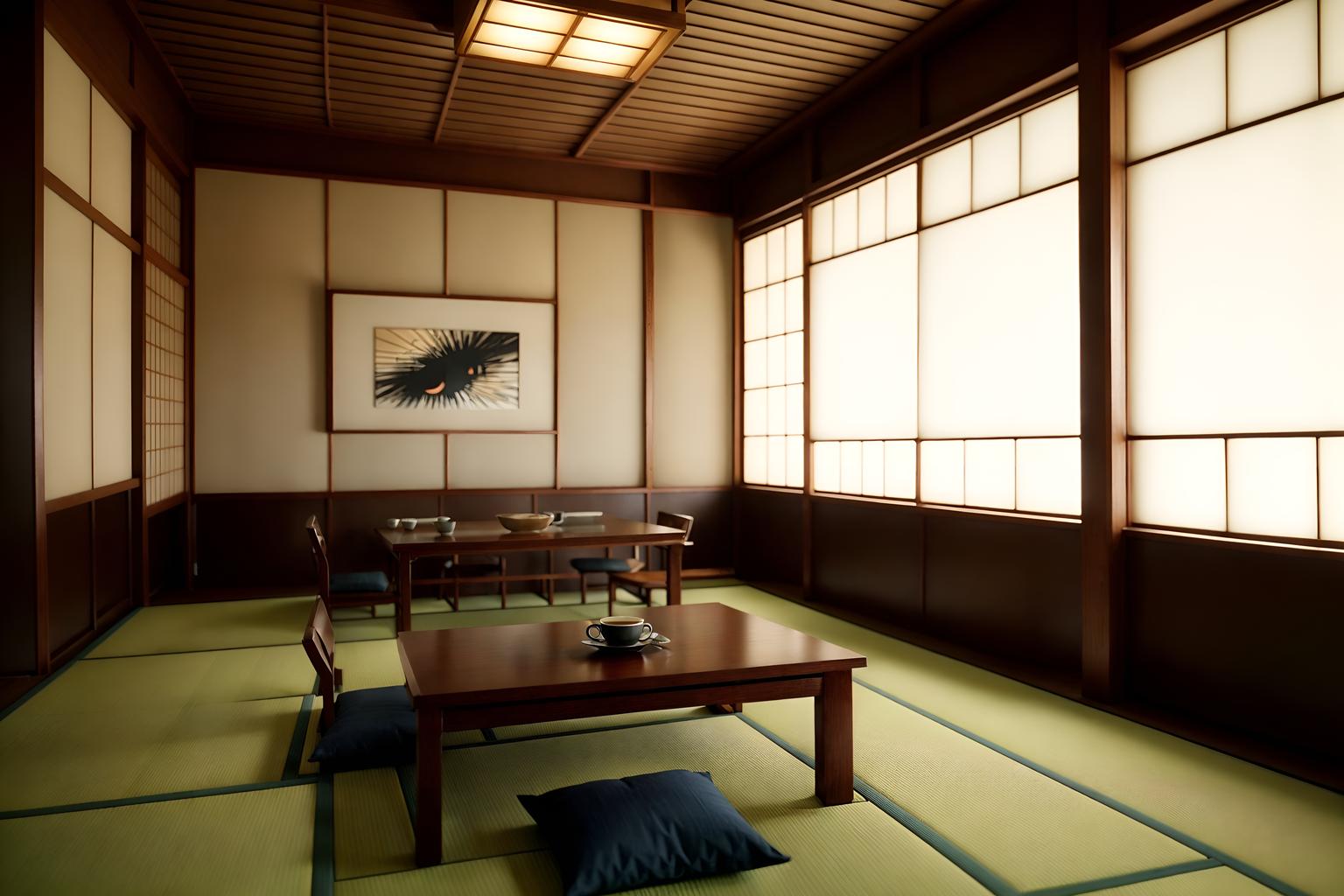 japanese design-style (coffee shop interior) . with . . cinematic photo, highly detailed, cinematic lighting, ultra-detailed, ultrarealistic, photorealism, 8k. japanese design interior design style. masterpiece, cinematic light, ultrarealistic+, photorealistic+, 8k, raw photo, realistic, sharp focus on eyes, (symmetrical eyes), (intact eyes), hyperrealistic, highest quality, best quality, , highly detailed, masterpiece, best quality, extremely detailed 8k wallpaper, masterpiece, best quality, ultra-detailed, best shadow, detailed background, detailed face, detailed eyes, high contrast, best illumination, detailed face, dulux, caustic, dynamic angle, detailed glow. dramatic lighting. highly detailed, insanely detailed hair, symmetrical, intricate details, professionally retouched, 8k high definition. strong bokeh. award winning photo.