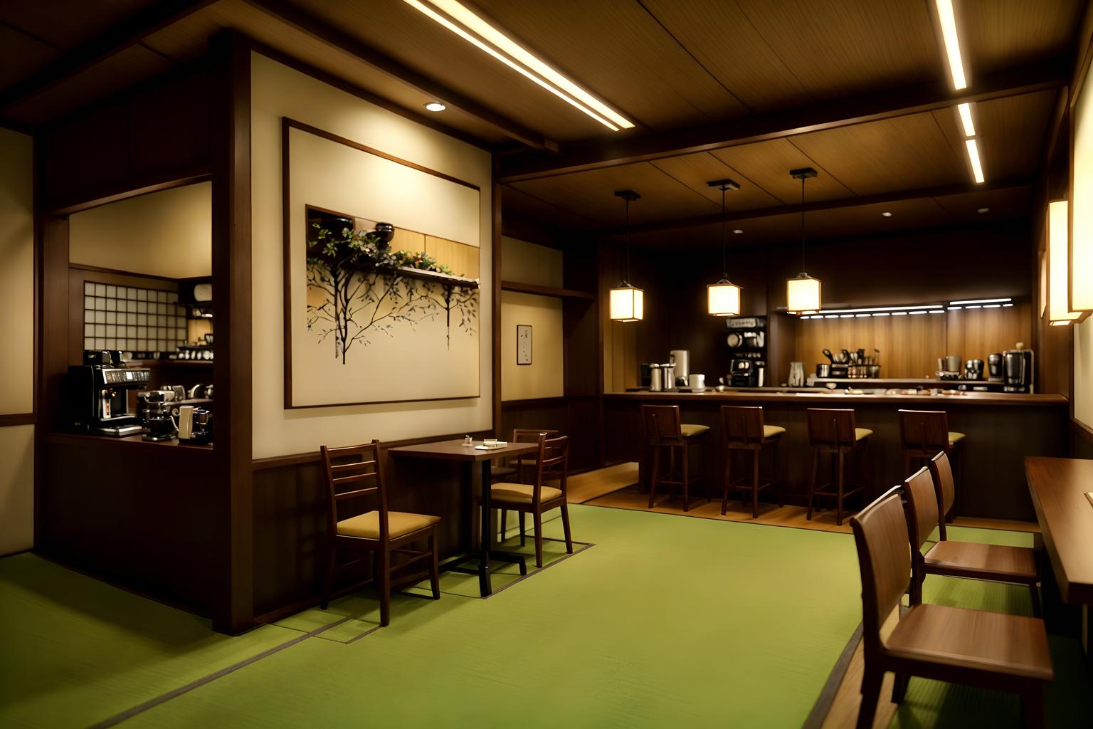 japanese design-style (coffee shop interior) . with . . cinematic photo, highly detailed, cinematic lighting, ultra-detailed, ultrarealistic, photorealism, 8k. japanese design interior design style. masterpiece, cinematic light, ultrarealistic+, photorealistic+, 8k, raw photo, realistic, sharp focus on eyes, (symmetrical eyes), (intact eyes), hyperrealistic, highest quality, best quality, , highly detailed, masterpiece, best quality, extremely detailed 8k wallpaper, masterpiece, best quality, ultra-detailed, best shadow, detailed background, detailed face, detailed eyes, high contrast, best illumination, detailed face, dulux, caustic, dynamic angle, detailed glow. dramatic lighting. highly detailed, insanely detailed hair, symmetrical, intricate details, professionally retouched, 8k high definition. strong bokeh. award winning photo.