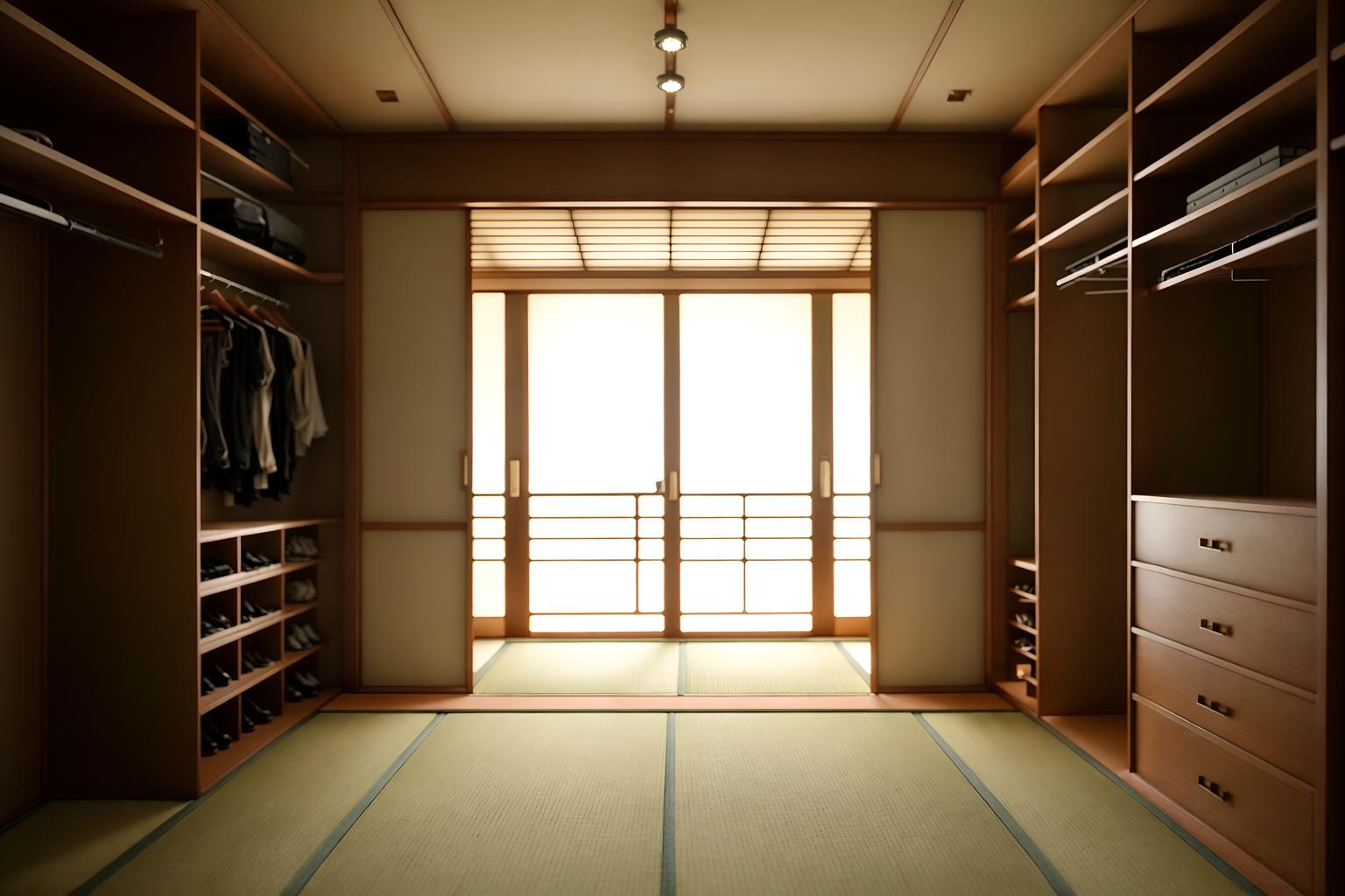 japanese design-style (walk in closet interior) . with . . cinematic photo, highly detailed, cinematic lighting, ultra-detailed, ultrarealistic, photorealism, 8k. japanese design interior design style. masterpiece, cinematic light, ultrarealistic+, photorealistic+, 8k, raw photo, realistic, sharp focus on eyes, (symmetrical eyes), (intact eyes), hyperrealistic, highest quality, best quality, , highly detailed, masterpiece, best quality, extremely detailed 8k wallpaper, masterpiece, best quality, ultra-detailed, best shadow, detailed background, detailed face, detailed eyes, high contrast, best illumination, detailed face, dulux, caustic, dynamic angle, detailed glow. dramatic lighting. highly detailed, insanely detailed hair, symmetrical, intricate details, professionally retouched, 8k high definition. strong bokeh. award winning photo.