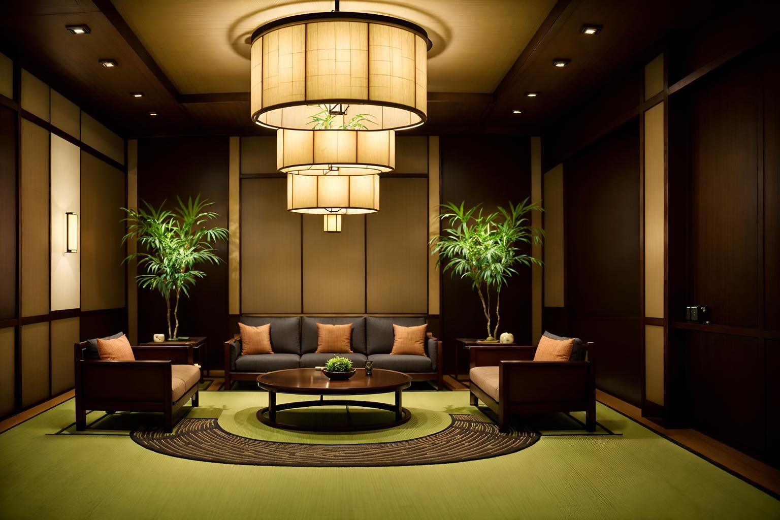 japanese design-style (hotel lobby interior) with sofas and rug and hanging lamps and lounge chairs and plant and furniture and coffee tables and check in desk. . with . . cinematic photo, highly detailed, cinematic lighting, ultra-detailed, ultrarealistic, photorealism, 8k. japanese design interior design style. masterpiece, cinematic light, ultrarealistic+, photorealistic+, 8k, raw photo, realistic, sharp focus on eyes, (symmetrical eyes), (intact eyes), hyperrealistic, highest quality, best quality, , highly detailed, masterpiece, best quality, extremely detailed 8k wallpaper, masterpiece, best quality, ultra-detailed, best shadow, detailed background, detailed face, detailed eyes, high contrast, best illumination, detailed face, dulux, caustic, dynamic angle, detailed glow. dramatic lighting. highly detailed, insanely detailed hair, symmetrical, intricate details, professionally retouched, 8k high definition. strong bokeh. award winning photo.