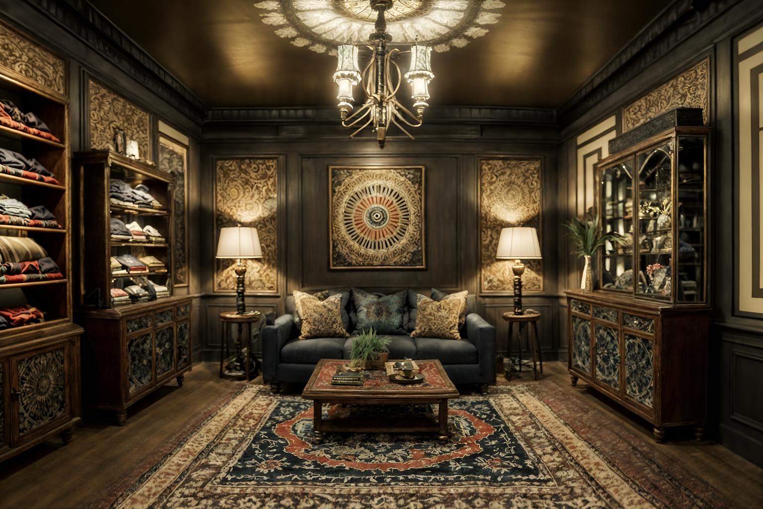 eclectic-style (clothing store interior) . . cinematic photo, highly detailed, cinematic lighting, ultra-detailed, ultrarealistic, photorealism, 8k. eclectic interior design style. masterpiece, cinematic light, ultrarealistic+, photorealistic+, 8k, raw photo, realistic, sharp focus on eyes, (symmetrical eyes), (intact eyes), hyperrealistic, highest quality, best quality, , highly detailed, masterpiece, best quality, extremely detailed 8k wallpaper, masterpiece, best quality, ultra-detailed, best shadow, detailed background, detailed face, detailed eyes, high contrast, best illumination, detailed face, dulux, caustic, dynamic angle, detailed glow. dramatic lighting. highly detailed, insanely detailed hair, symmetrical, intricate details, professionally retouched, 8k high definition. strong bokeh. award winning photo.