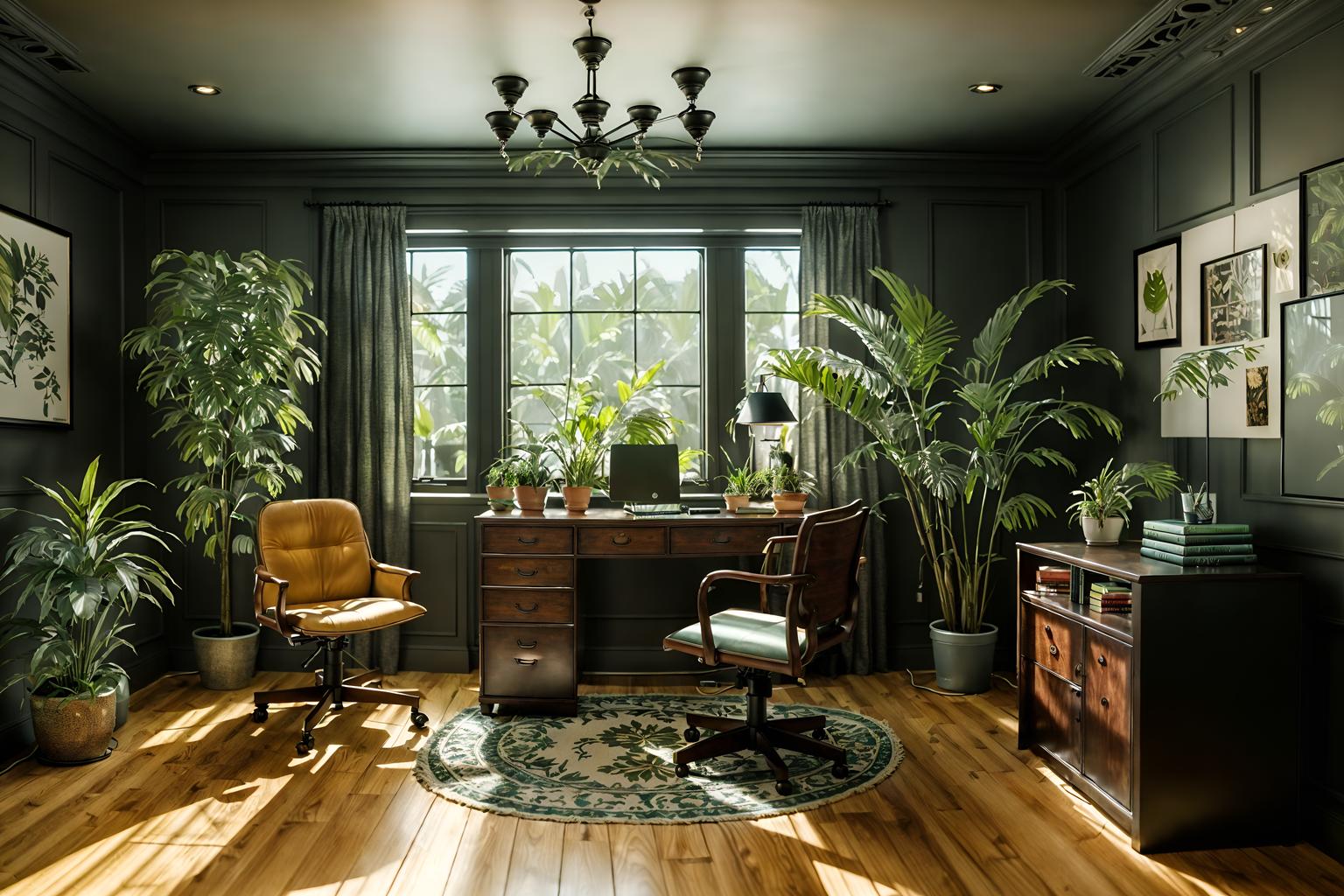 eclectic-style (home office interior) with plant and desk lamp and cabinets and computer desk and office chair and plant. . . cinematic photo, highly detailed, cinematic lighting, ultra-detailed, ultrarealistic, photorealism, 8k. eclectic interior design style. masterpiece, cinematic light, ultrarealistic+, photorealistic+, 8k, raw photo, realistic, sharp focus on eyes, (symmetrical eyes), (intact eyes), hyperrealistic, highest quality, best quality, , highly detailed, masterpiece, best quality, extremely detailed 8k wallpaper, masterpiece, best quality, ultra-detailed, best shadow, detailed background, detailed face, detailed eyes, high contrast, best illumination, detailed face, dulux, caustic, dynamic angle, detailed glow. dramatic lighting. highly detailed, insanely detailed hair, symmetrical, intricate details, professionally retouched, 8k high definition. strong bokeh. award winning photo.