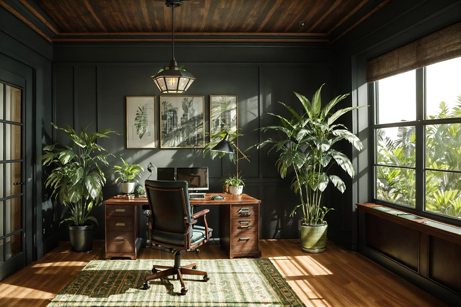 eclectic-style (home office interior) with plant and desk lamp and cabinets and computer desk and office chair and plant. . . cinematic photo, highly detailed, cinematic lighting, ultra-detailed, ultrarealistic, photorealism, 8k. eclectic interior design style. masterpiece, cinematic light, ultrarealistic+, photorealistic+, 8k, raw photo, realistic, sharp focus on eyes, (symmetrical eyes), (intact eyes), hyperrealistic, highest quality, best quality, , highly detailed, masterpiece, best quality, extremely detailed 8k wallpaper, masterpiece, best quality, ultra-detailed, best shadow, detailed background, detailed face, detailed eyes, high contrast, best illumination, detailed face, dulux, caustic, dynamic angle, detailed glow. dramatic lighting. highly detailed, insanely detailed hair, symmetrical, intricate details, professionally retouched, 8k high definition. strong bokeh. award winning photo.