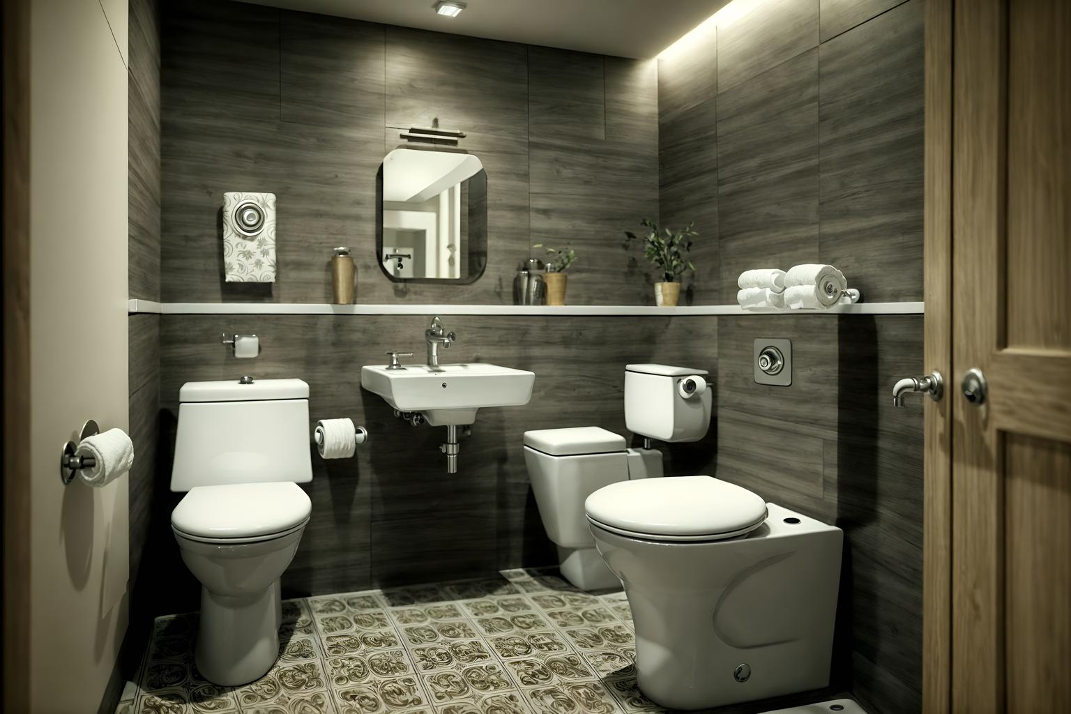 eclectic-style (toilet interior) with toilet with toilet seat up and toilet paper hanger and sink with tap and toilet with toilet seat up. . . cinematic photo, highly detailed, cinematic lighting, ultra-detailed, ultrarealistic, photorealism, 8k. eclectic interior design style. masterpiece, cinematic light, ultrarealistic+, photorealistic+, 8k, raw photo, realistic, sharp focus on eyes, (symmetrical eyes), (intact eyes), hyperrealistic, highest quality, best quality, , highly detailed, masterpiece, best quality, extremely detailed 8k wallpaper, masterpiece, best quality, ultra-detailed, best shadow, detailed background, detailed face, detailed eyes, high contrast, best illumination, detailed face, dulux, caustic, dynamic angle, detailed glow. dramatic lighting. highly detailed, insanely detailed hair, symmetrical, intricate details, professionally retouched, 8k high definition. strong bokeh. award winning photo.