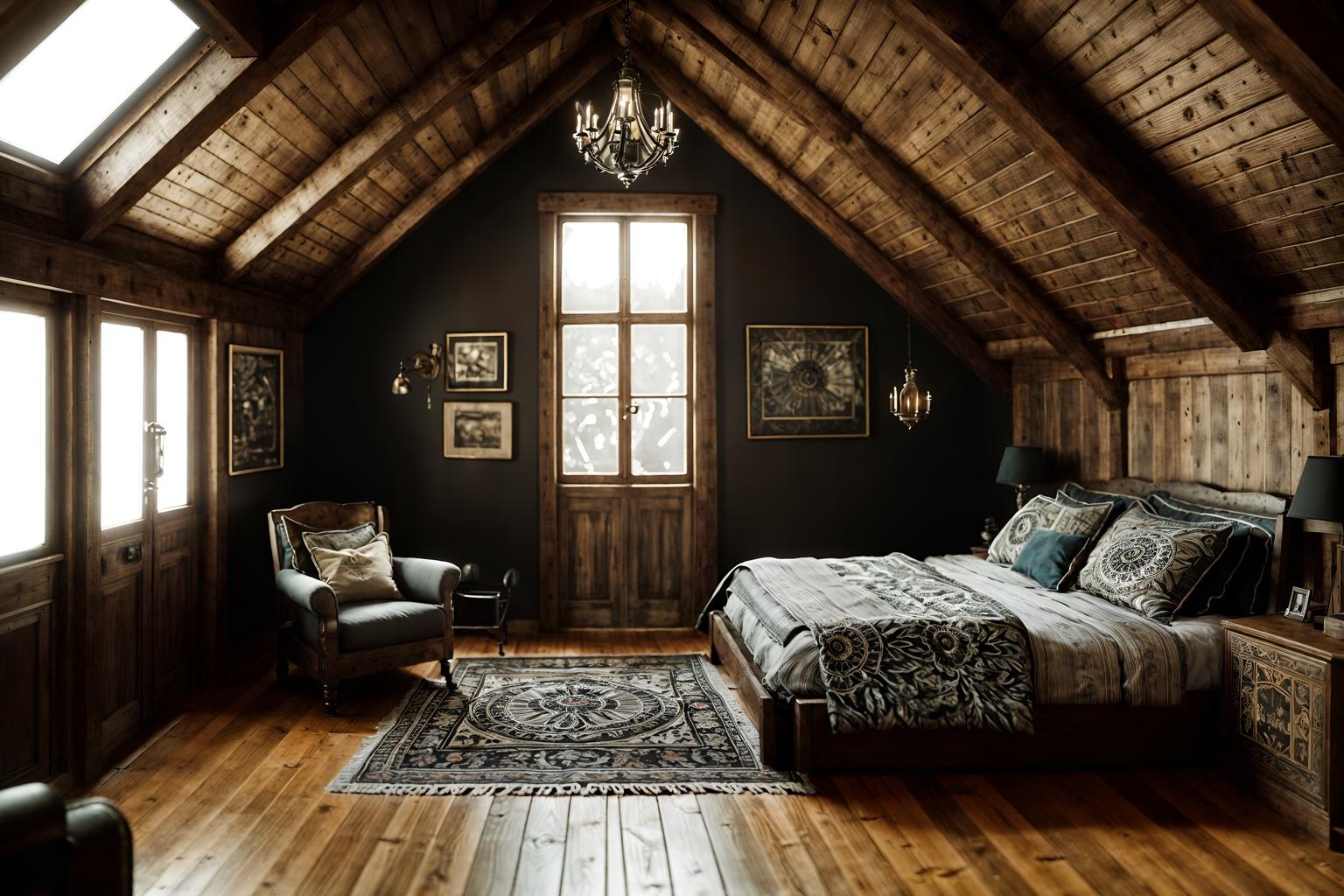 eclectic-style (attic interior) . . cinematic photo, highly detailed, cinematic lighting, ultra-detailed, ultrarealistic, photorealism, 8k. eclectic interior design style. masterpiece, cinematic light, ultrarealistic+, photorealistic+, 8k, raw photo, realistic, sharp focus on eyes, (symmetrical eyes), (intact eyes), hyperrealistic, highest quality, best quality, , highly detailed, masterpiece, best quality, extremely detailed 8k wallpaper, masterpiece, best quality, ultra-detailed, best shadow, detailed background, detailed face, detailed eyes, high contrast, best illumination, detailed face, dulux, caustic, dynamic angle, detailed glow. dramatic lighting. highly detailed, insanely detailed hair, symmetrical, intricate details, professionally retouched, 8k high definition. strong bokeh. award winning photo.