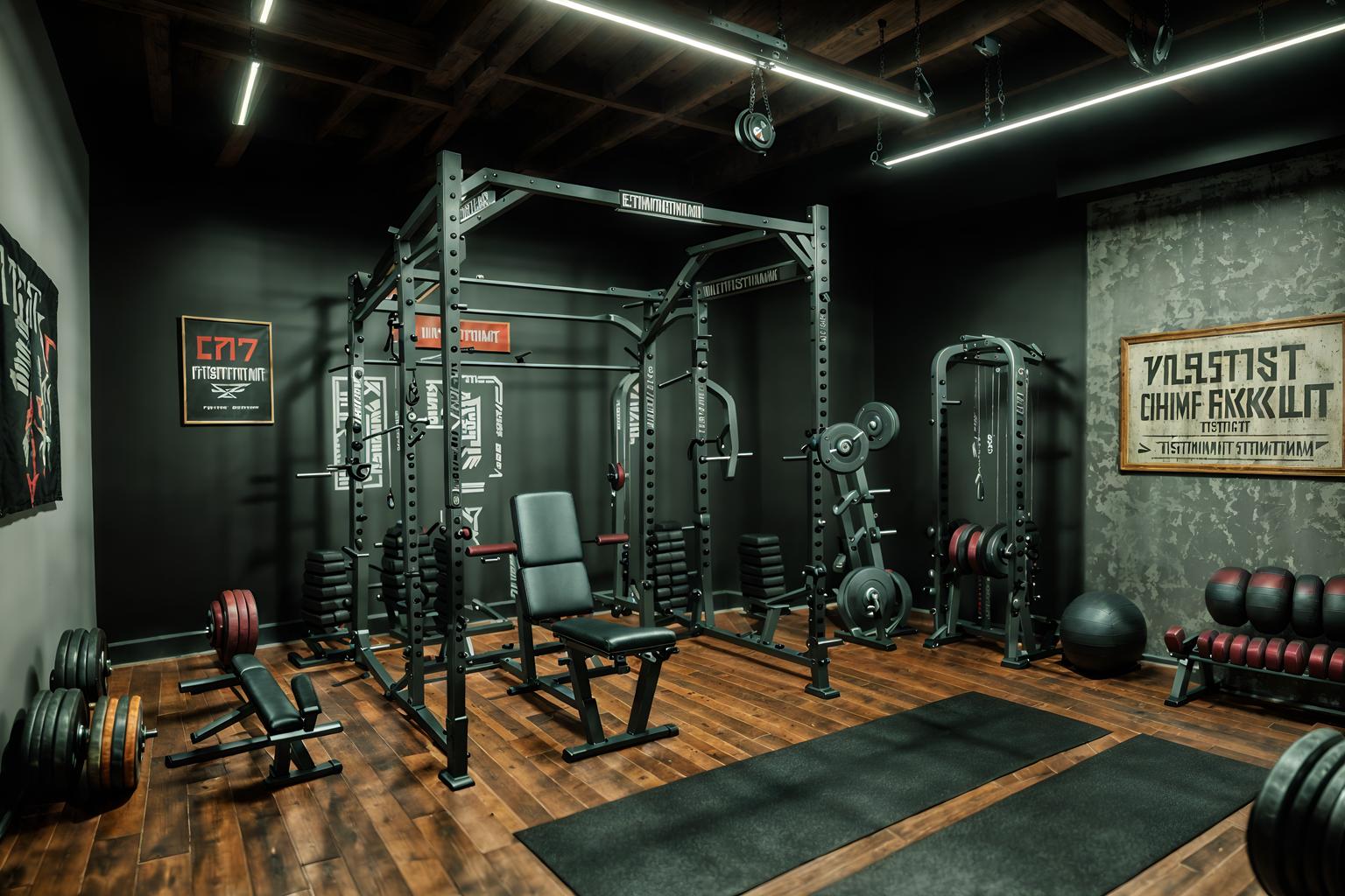 eclectic-style (fitness gym interior) with squat rack and crosstrainer and exercise bicycle and bench press and dumbbell stand and squat rack. . . cinematic photo, highly detailed, cinematic lighting, ultra-detailed, ultrarealistic, photorealism, 8k. eclectic interior design style. masterpiece, cinematic light, ultrarealistic+, photorealistic+, 8k, raw photo, realistic, sharp focus on eyes, (symmetrical eyes), (intact eyes), hyperrealistic, highest quality, best quality, , highly detailed, masterpiece, best quality, extremely detailed 8k wallpaper, masterpiece, best quality, ultra-detailed, best shadow, detailed background, detailed face, detailed eyes, high contrast, best illumination, detailed face, dulux, caustic, dynamic angle, detailed glow. dramatic lighting. highly detailed, insanely detailed hair, symmetrical, intricate details, professionally retouched, 8k high definition. strong bokeh. award winning photo.