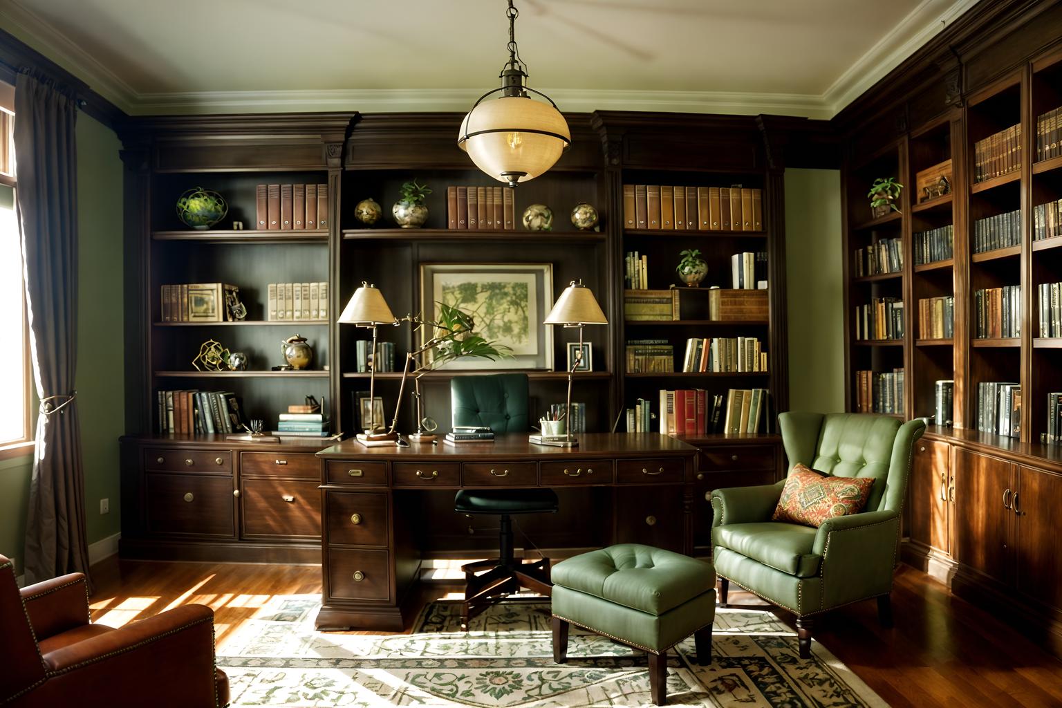 eclectic-style (study room interior) with desk lamp and lounge chair and bookshelves and cabinets and writing desk and office chair and plant and desk lamp. . . cinematic photo, highly detailed, cinematic lighting, ultra-detailed, ultrarealistic, photorealism, 8k. eclectic interior design style. masterpiece, cinematic light, ultrarealistic+, photorealistic+, 8k, raw photo, realistic, sharp focus on eyes, (symmetrical eyes), (intact eyes), hyperrealistic, highest quality, best quality, , highly detailed, masterpiece, best quality, extremely detailed 8k wallpaper, masterpiece, best quality, ultra-detailed, best shadow, detailed background, detailed face, detailed eyes, high contrast, best illumination, detailed face, dulux, caustic, dynamic angle, detailed glow. dramatic lighting. highly detailed, insanely detailed hair, symmetrical, intricate details, professionally retouched, 8k high definition. strong bokeh. award winning photo.