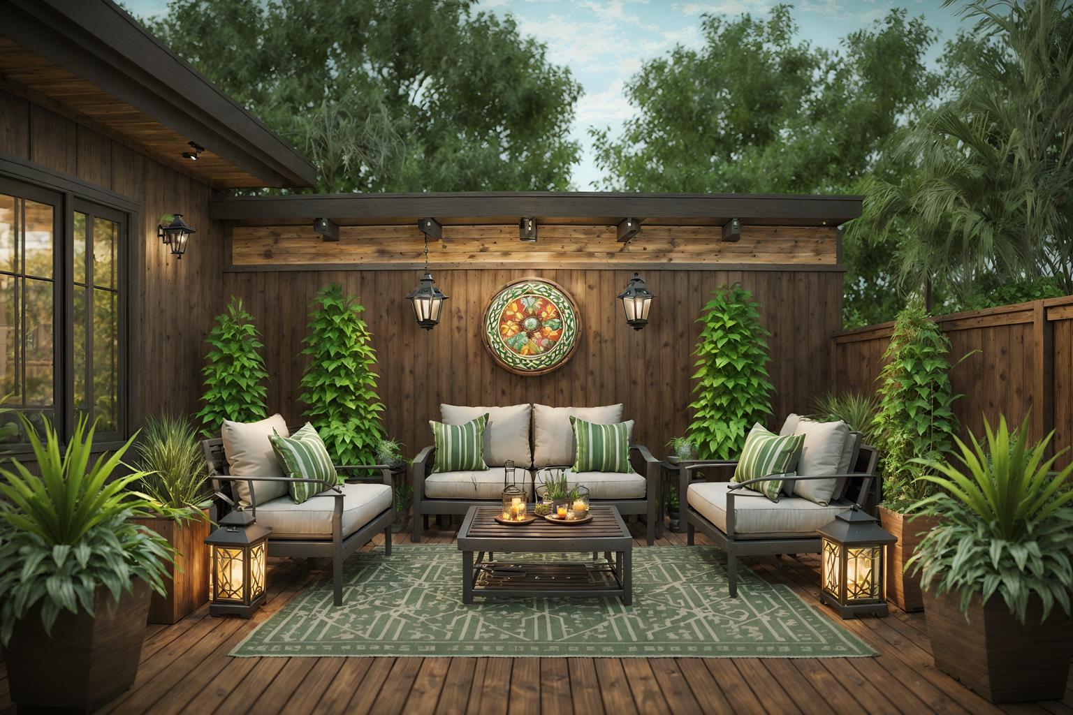 eclectic-style designed (outdoor patio ) with plant and deck with deck chairs and patio couch with pillows and grass and barbeque or grill and plant. . . cinematic photo, highly detailed, cinematic lighting, ultra-detailed, ultrarealistic, photorealism, 8k. eclectic design style. masterpiece, cinematic light, ultrarealistic+, photorealistic+, 8k, raw photo, realistic, sharp focus on eyes, (symmetrical eyes), (intact eyes), hyperrealistic, highest quality, best quality, , highly detailed, masterpiece, best quality, extremely detailed 8k wallpaper, masterpiece, best quality, ultra-detailed, best shadow, detailed background, detailed face, detailed eyes, high contrast, best illumination, detailed face, dulux, caustic, dynamic angle, detailed glow. dramatic lighting. highly detailed, insanely detailed hair, symmetrical, intricate details, professionally retouched, 8k high definition. strong bokeh. award winning photo.