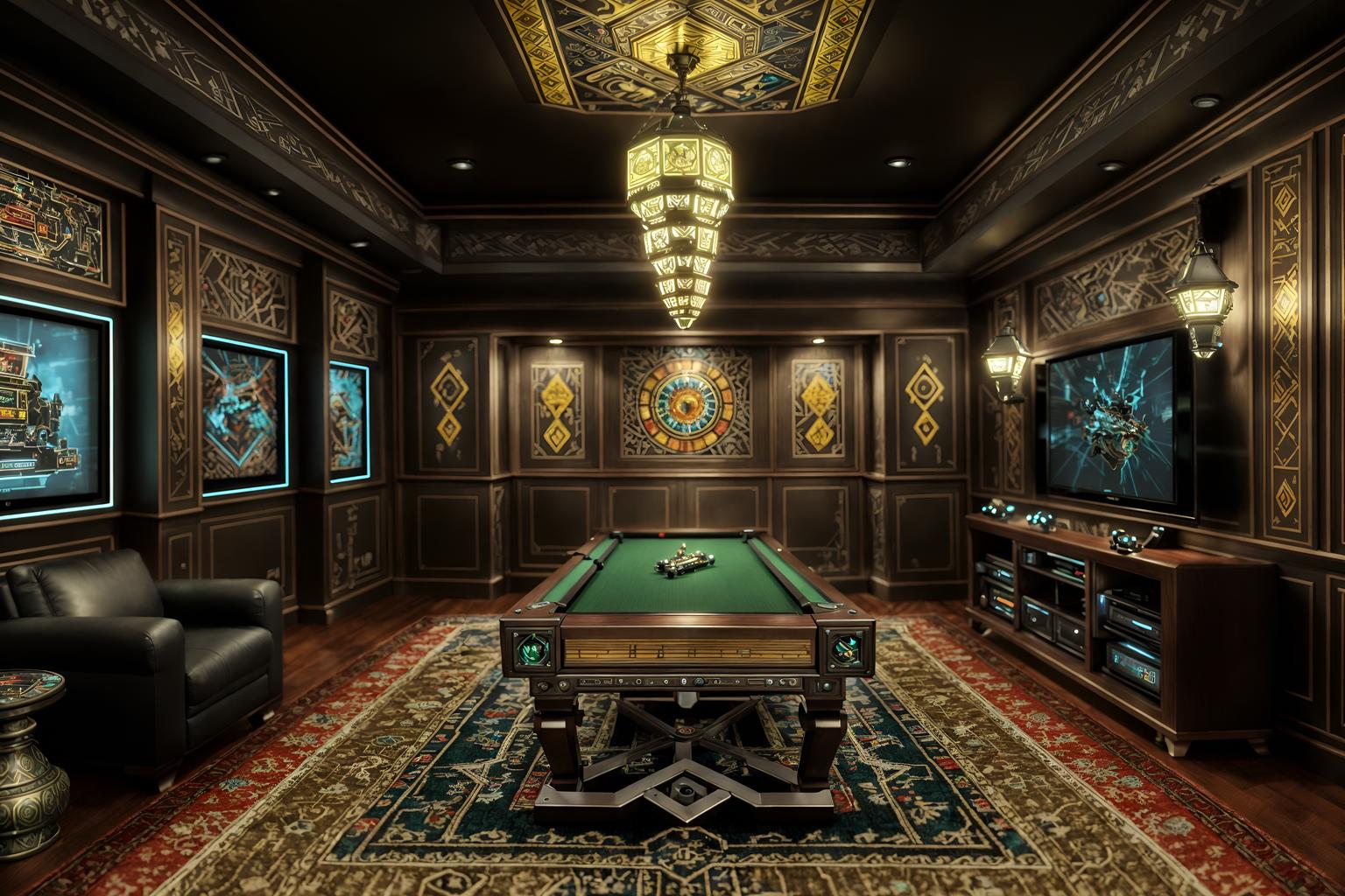 eclectic-style (gaming room interior) . . cinematic photo, highly detailed, cinematic lighting, ultra-detailed, ultrarealistic, photorealism, 8k. eclectic interior design style. masterpiece, cinematic light, ultrarealistic+, photorealistic+, 8k, raw photo, realistic, sharp focus on eyes, (symmetrical eyes), (intact eyes), hyperrealistic, highest quality, best quality, , highly detailed, masterpiece, best quality, extremely detailed 8k wallpaper, masterpiece, best quality, ultra-detailed, best shadow, detailed background, detailed face, detailed eyes, high contrast, best illumination, detailed face, dulux, caustic, dynamic angle, detailed glow. dramatic lighting. highly detailed, insanely detailed hair, symmetrical, intricate details, professionally retouched, 8k high definition. strong bokeh. award winning photo.