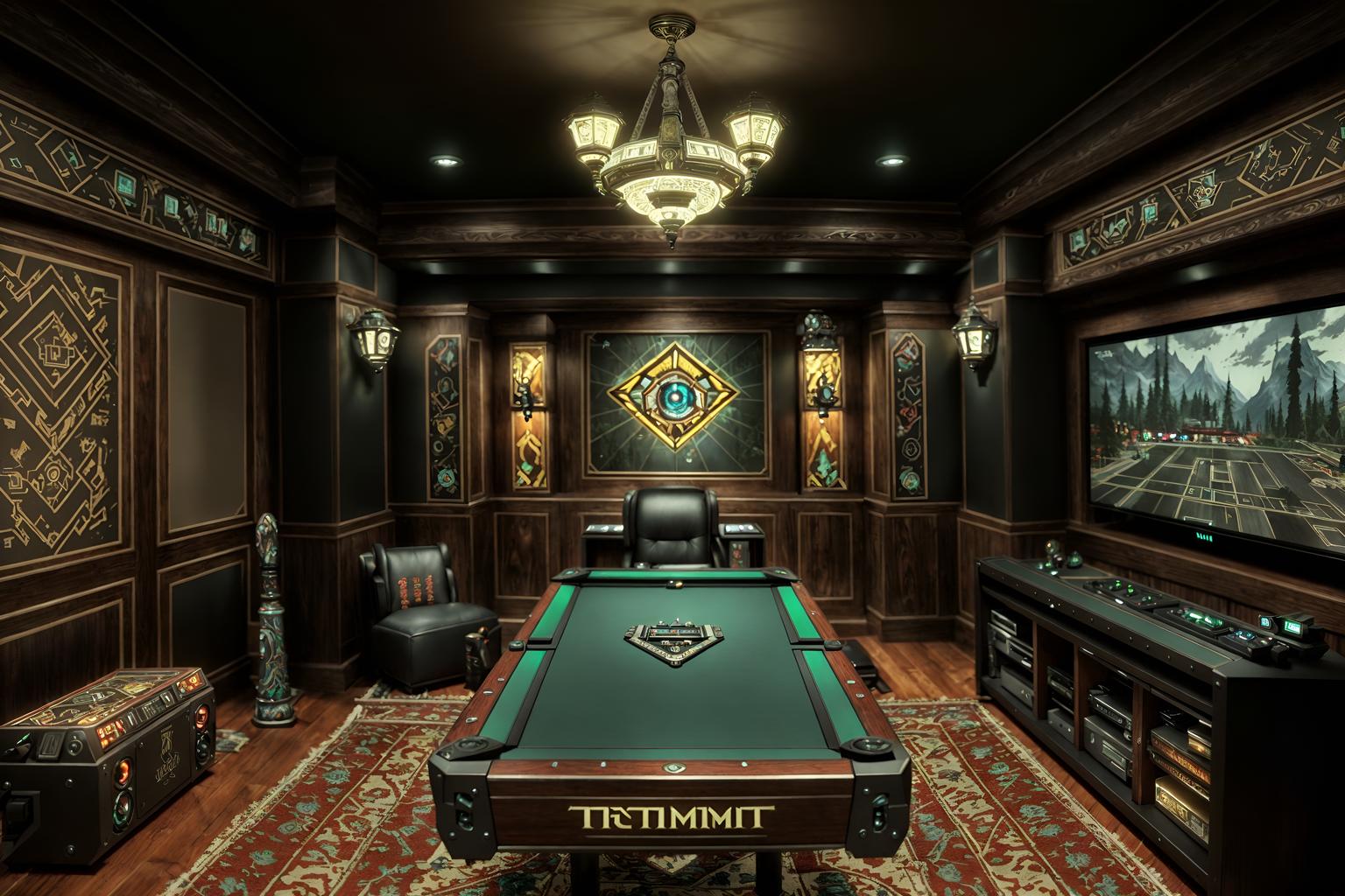 eclectic-style (gaming room interior) . . cinematic photo, highly detailed, cinematic lighting, ultra-detailed, ultrarealistic, photorealism, 8k. eclectic interior design style. masterpiece, cinematic light, ultrarealistic+, photorealistic+, 8k, raw photo, realistic, sharp focus on eyes, (symmetrical eyes), (intact eyes), hyperrealistic, highest quality, best quality, , highly detailed, masterpiece, best quality, extremely detailed 8k wallpaper, masterpiece, best quality, ultra-detailed, best shadow, detailed background, detailed face, detailed eyes, high contrast, best illumination, detailed face, dulux, caustic, dynamic angle, detailed glow. dramatic lighting. highly detailed, insanely detailed hair, symmetrical, intricate details, professionally retouched, 8k high definition. strong bokeh. award winning photo.