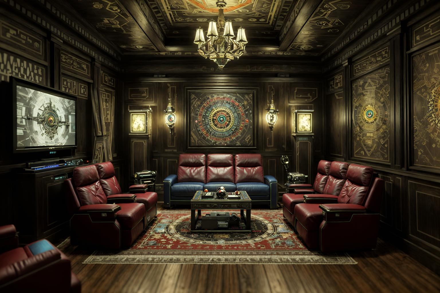 eclectic-style (gaming room interior) . . cinematic photo, highly detailed, cinematic lighting, ultra-detailed, ultrarealistic, photorealism, 8k. eclectic interior design style. masterpiece, cinematic light, ultrarealistic+, photorealistic+, 8k, raw photo, realistic, sharp focus on eyes, (symmetrical eyes), (intact eyes), hyperrealistic, highest quality, best quality, , highly detailed, masterpiece, best quality, extremely detailed 8k wallpaper, masterpiece, best quality, ultra-detailed, best shadow, detailed background, detailed face, detailed eyes, high contrast, best illumination, detailed face, dulux, caustic, dynamic angle, detailed glow. dramatic lighting. highly detailed, insanely detailed hair, symmetrical, intricate details, professionally retouched, 8k high definition. strong bokeh. award winning photo.