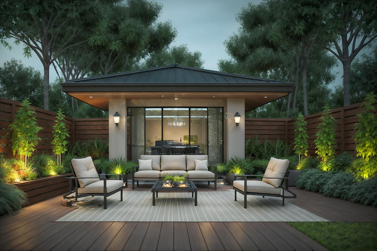 contemporary-style designed (outdoor patio ) with plant and patio couch with pillows and grass and deck with deck chairs and barbeque or grill and plant. . with . . cinematic photo, highly detailed, cinematic lighting, ultra-detailed, ultrarealistic, photorealism, 8k. contemporary design style. masterpiece, cinematic light, ultrarealistic+, photorealistic+, 8k, raw photo, realistic, sharp focus on eyes, (symmetrical eyes), (intact eyes), hyperrealistic, highest quality, best quality, , highly detailed, masterpiece, best quality, extremely detailed 8k wallpaper, masterpiece, best quality, ultra-detailed, best shadow, detailed background, detailed face, detailed eyes, high contrast, best illumination, detailed face, dulux, caustic, dynamic angle, detailed glow. dramatic lighting. highly detailed, insanely detailed hair, symmetrical, intricate details, professionally retouched, 8k high definition. strong bokeh. award winning photo.