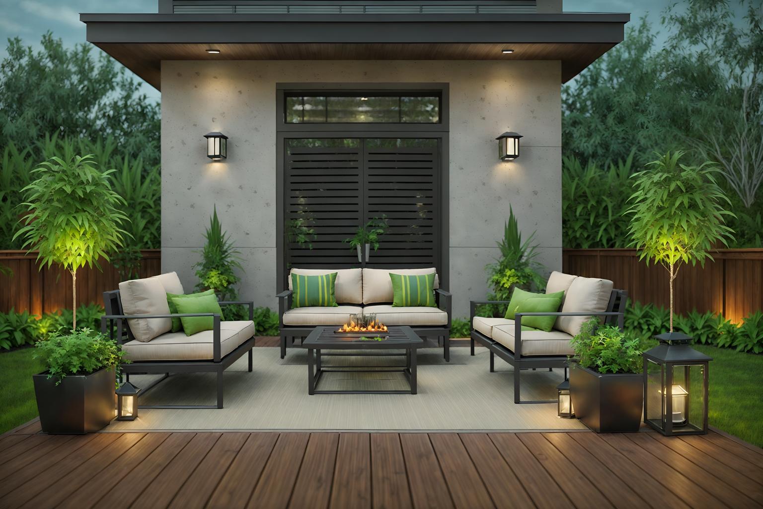 contemporary-style designed (outdoor patio ) with plant and patio couch with pillows and grass and deck with deck chairs and barbeque or grill and plant. . with . . cinematic photo, highly detailed, cinematic lighting, ultra-detailed, ultrarealistic, photorealism, 8k. contemporary design style. masterpiece, cinematic light, ultrarealistic+, photorealistic+, 8k, raw photo, realistic, sharp focus on eyes, (symmetrical eyes), (intact eyes), hyperrealistic, highest quality, best quality, , highly detailed, masterpiece, best quality, extremely detailed 8k wallpaper, masterpiece, best quality, ultra-detailed, best shadow, detailed background, detailed face, detailed eyes, high contrast, best illumination, detailed face, dulux, caustic, dynamic angle, detailed glow. dramatic lighting. highly detailed, insanely detailed hair, symmetrical, intricate details, professionally retouched, 8k high definition. strong bokeh. award winning photo.