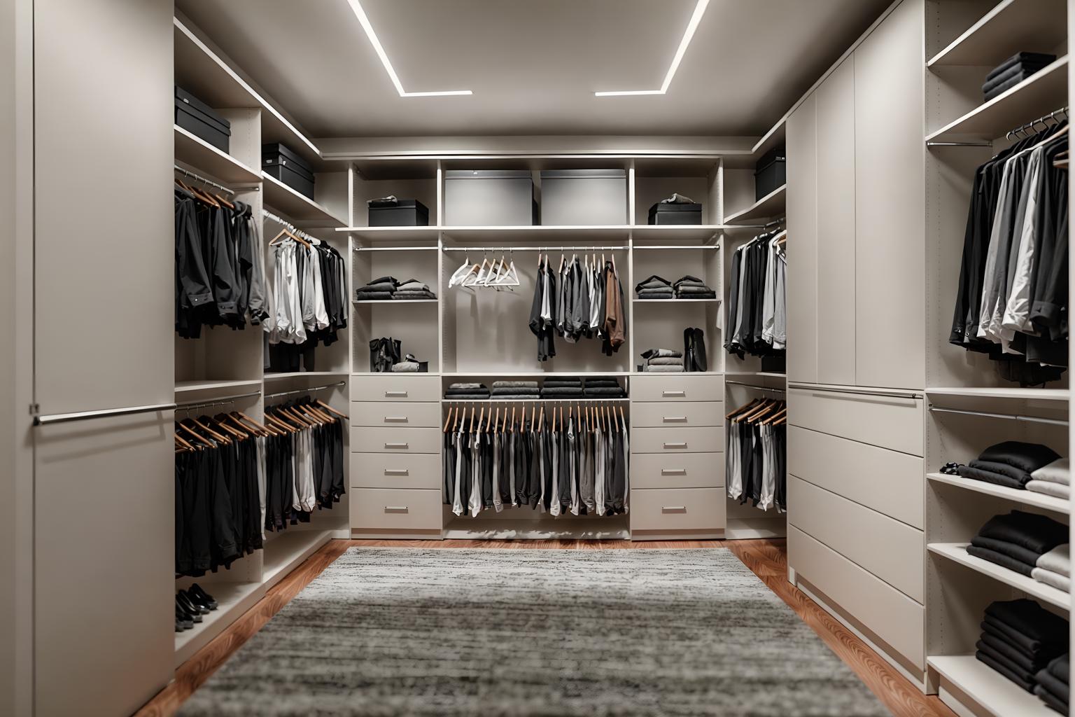 contemporary-style (walk in closet interior) . with . . cinematic photo, highly detailed, cinematic lighting, ultra-detailed, ultrarealistic, photorealism, 8k. contemporary interior design style. masterpiece, cinematic light, ultrarealistic+, photorealistic+, 8k, raw photo, realistic, sharp focus on eyes, (symmetrical eyes), (intact eyes), hyperrealistic, highest quality, best quality, , highly detailed, masterpiece, best quality, extremely detailed 8k wallpaper, masterpiece, best quality, ultra-detailed, best shadow, detailed background, detailed face, detailed eyes, high contrast, best illumination, detailed face, dulux, caustic, dynamic angle, detailed glow. dramatic lighting. highly detailed, insanely detailed hair, symmetrical, intricate details, professionally retouched, 8k high definition. strong bokeh. award winning photo.