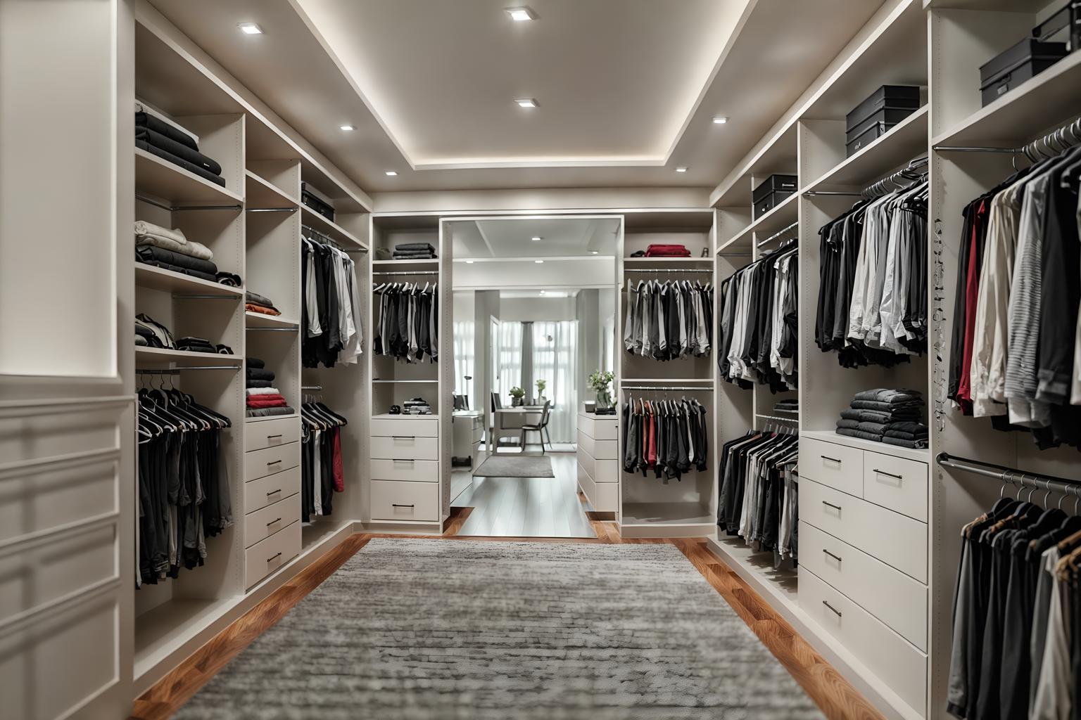 contemporary-style (walk in closet interior) . with . . cinematic photo, highly detailed, cinematic lighting, ultra-detailed, ultrarealistic, photorealism, 8k. contemporary interior design style. masterpiece, cinematic light, ultrarealistic+, photorealistic+, 8k, raw photo, realistic, sharp focus on eyes, (symmetrical eyes), (intact eyes), hyperrealistic, highest quality, best quality, , highly detailed, masterpiece, best quality, extremely detailed 8k wallpaper, masterpiece, best quality, ultra-detailed, best shadow, detailed background, detailed face, detailed eyes, high contrast, best illumination, detailed face, dulux, caustic, dynamic angle, detailed glow. dramatic lighting. highly detailed, insanely detailed hair, symmetrical, intricate details, professionally retouched, 8k high definition. strong bokeh. award winning photo.